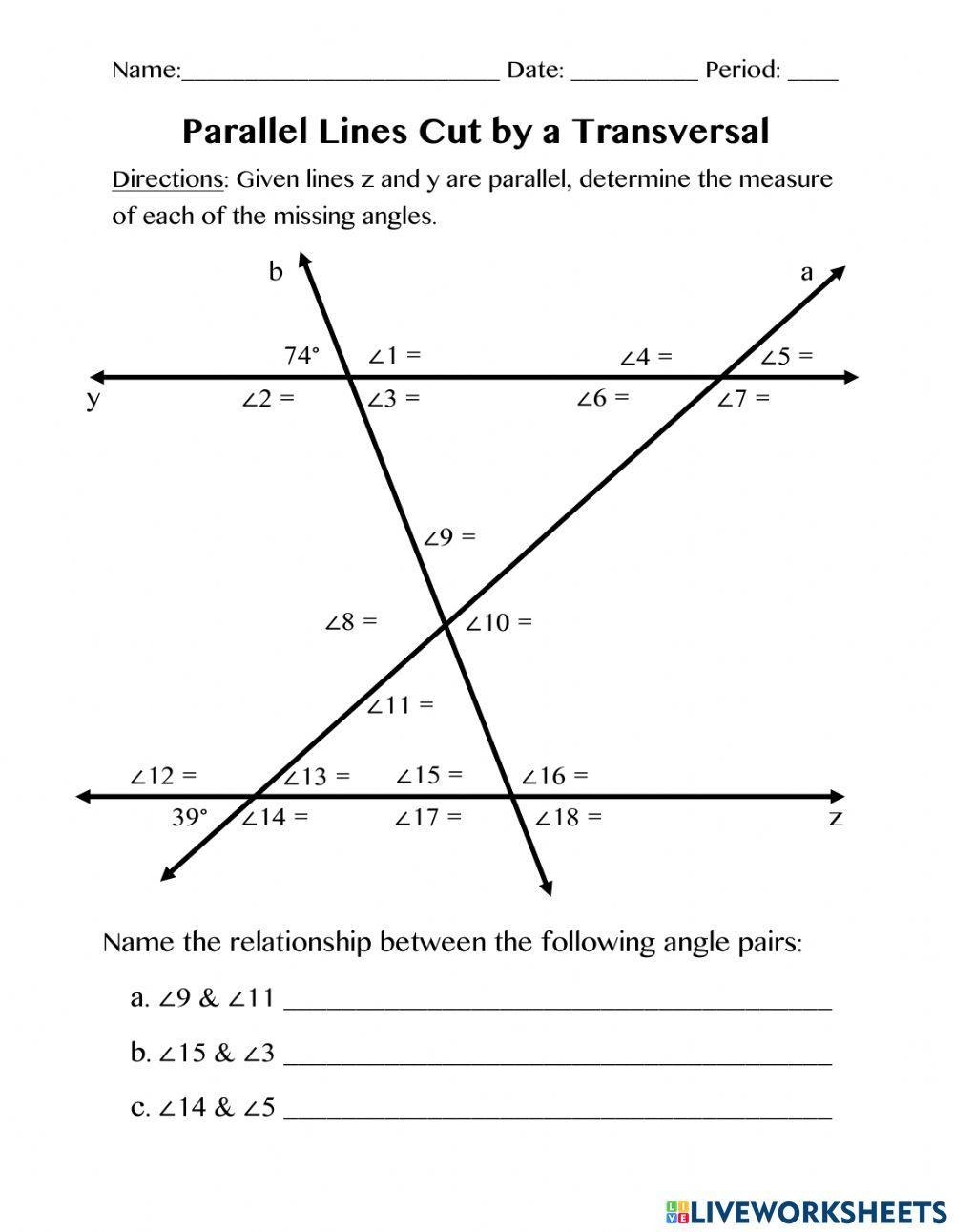 Free Parallel Lines Cut By A Transversal Worksheet Answers Download Free Parallel Lines Cut By A Transversal Worksheet Answers Png Images Free Worksheets On Clipart Library