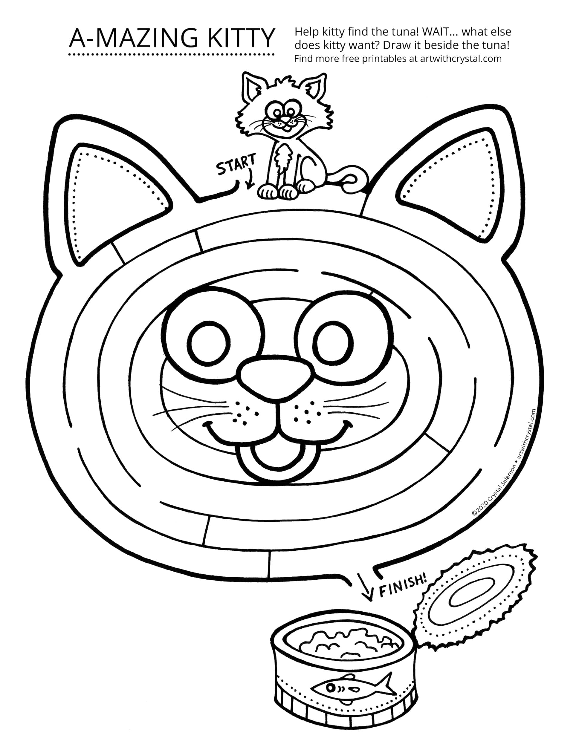Free Printable Kitty Cat Maze Colouring Page Art With Crystal