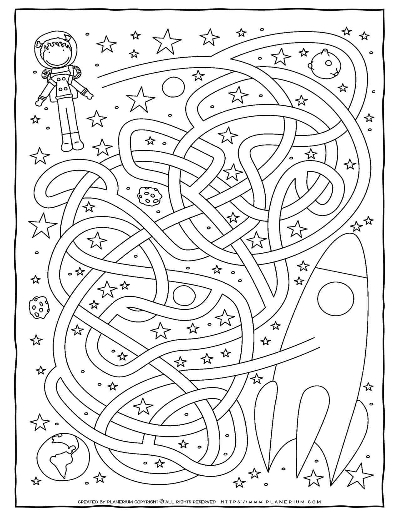 Free Printable Space Maze Game Help Astronaut Find Ship