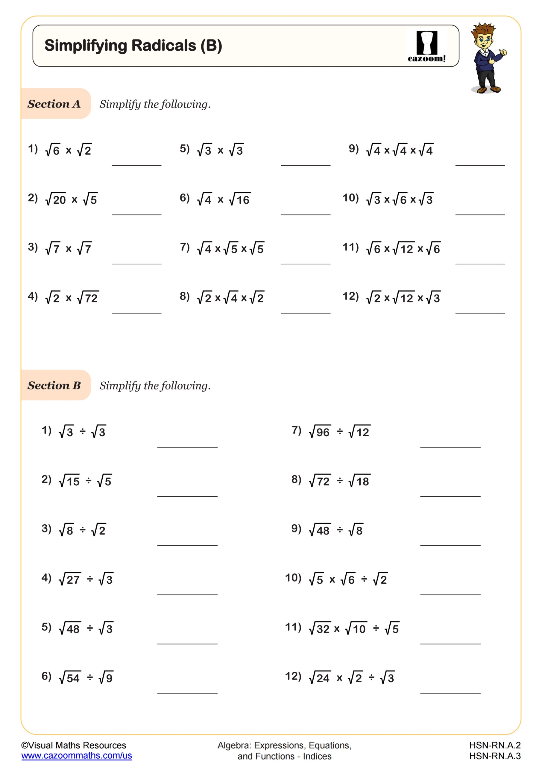 Simplifying Radicals Maze Worksheet 29