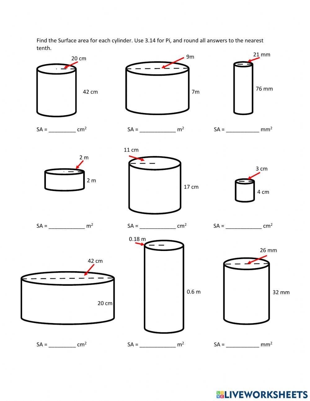 Free Surface Area Of Cylinder Worksheet Download Free Surface Area Of Cylinder Worksheet Png Images Free Worksheets On Clipart Library