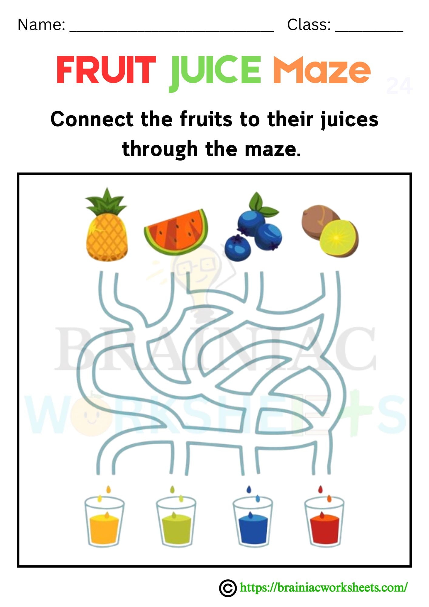 Fruit Juice Maze Ukg IQ Worksheet Brainiac Worksheets