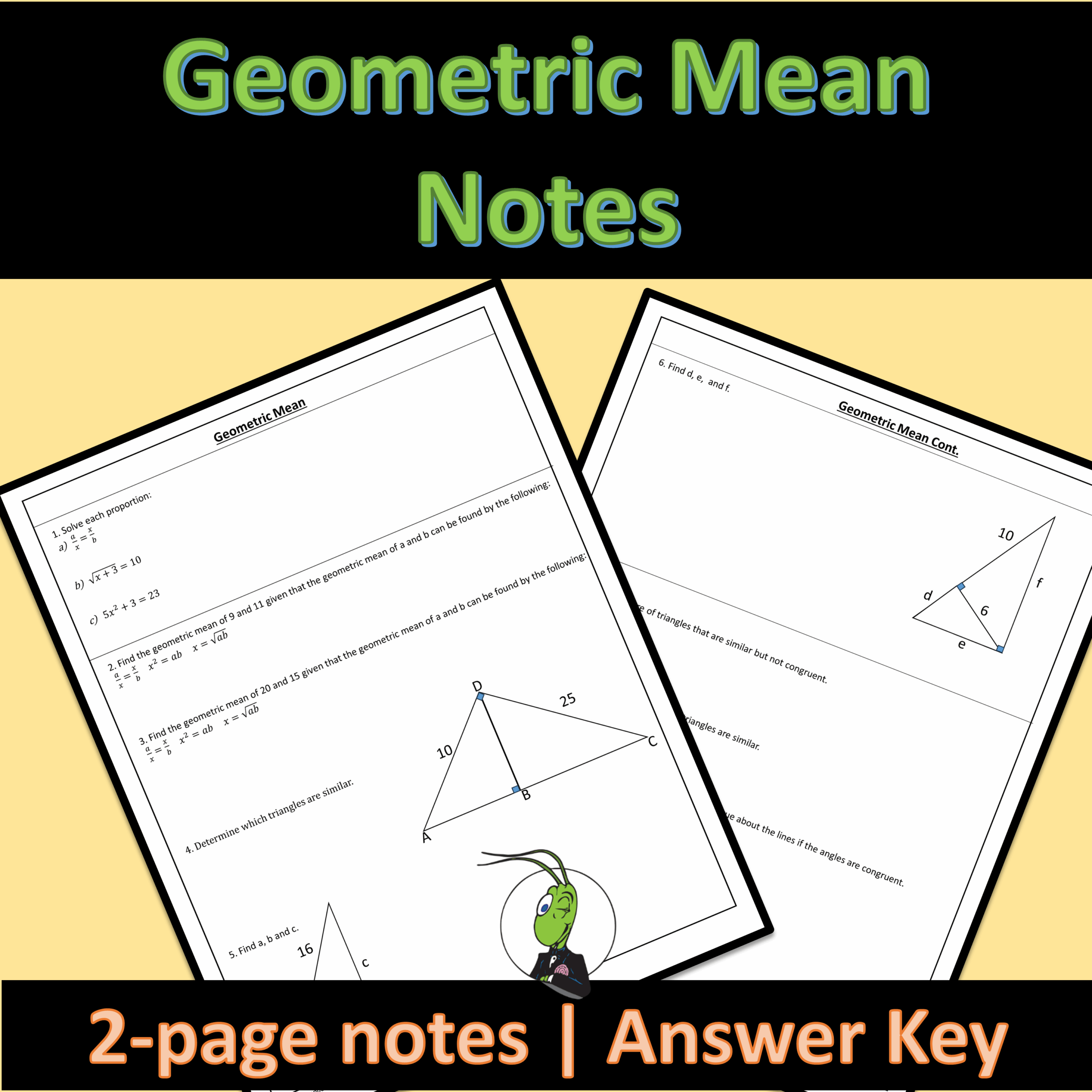 Geometric Mean Guided Notes For Geometry Right Triangles And Trigonometry Unit Classful
