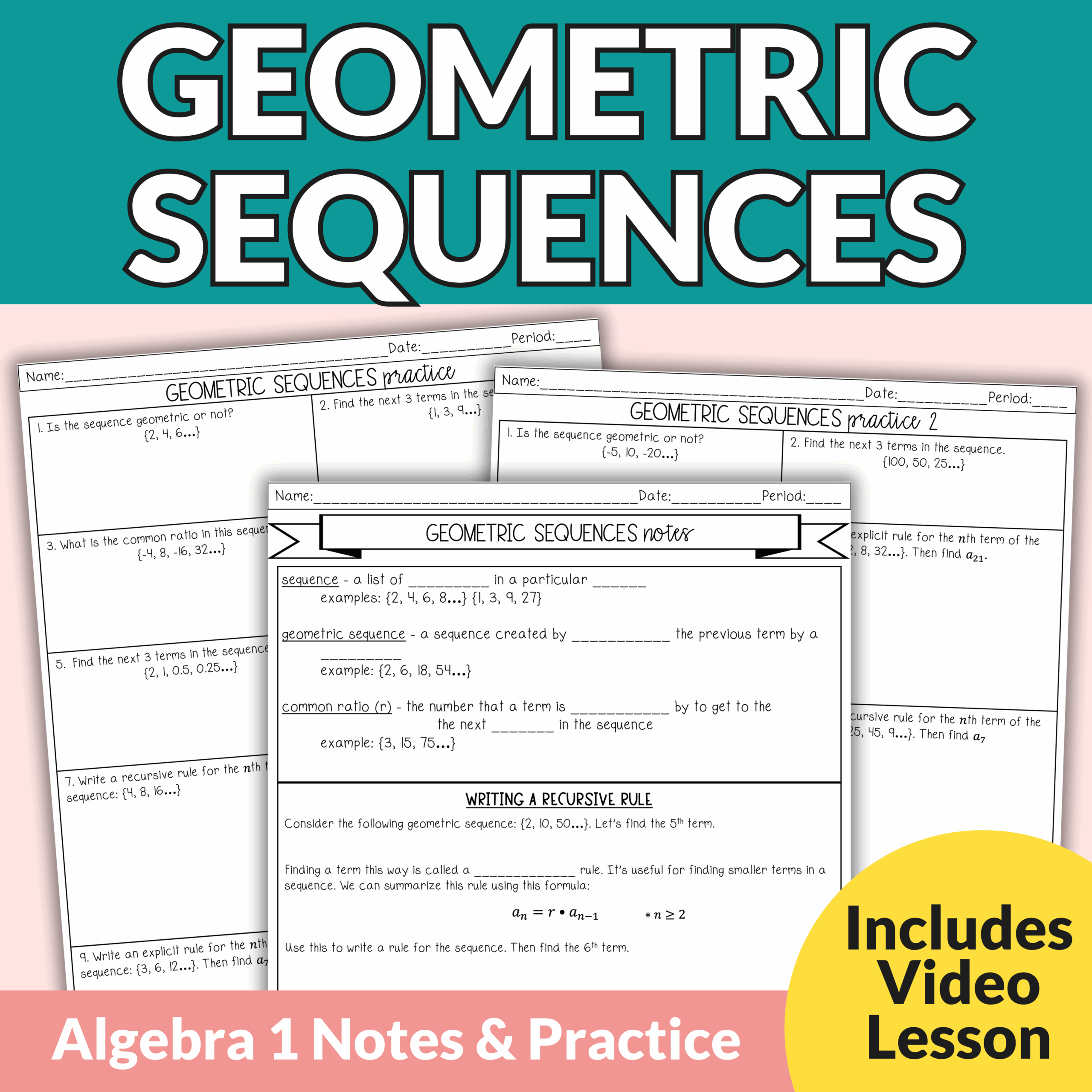 Geometric Sequences Notes And Worksheets Lindsay Bowden