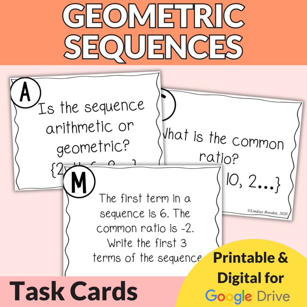 Geometric Sequences Task Cards Lindsay Bowden