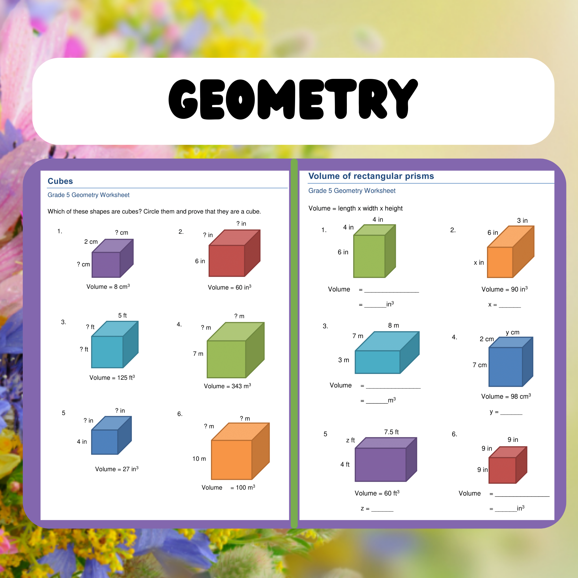 Geometry Rectangular Prisms Volume And Surface Area Worksheets