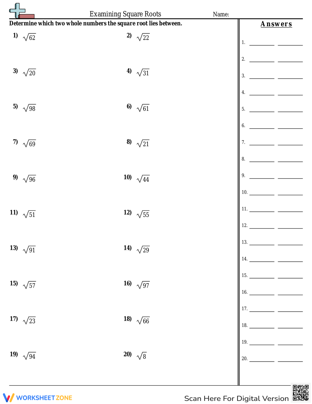 Grade 8 Estimating Square Roots Worksheets 2025