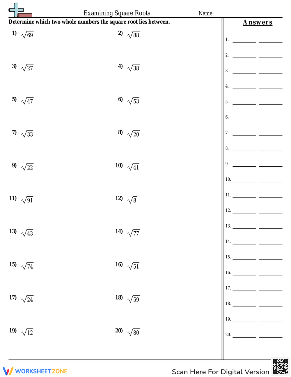 Grade 8 Estimating Square Roots Worksheets 2025