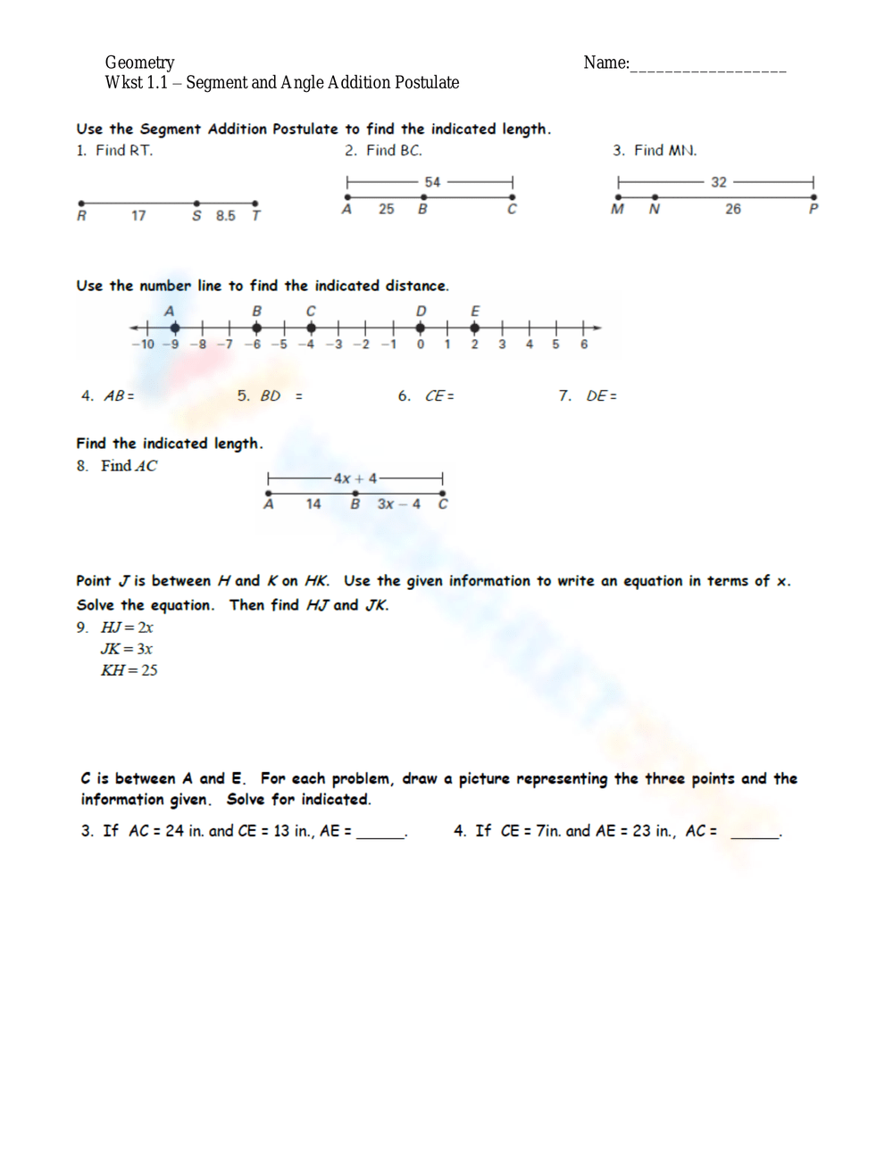 Grade 8 Segment Addition Postulate Worksheets 2025