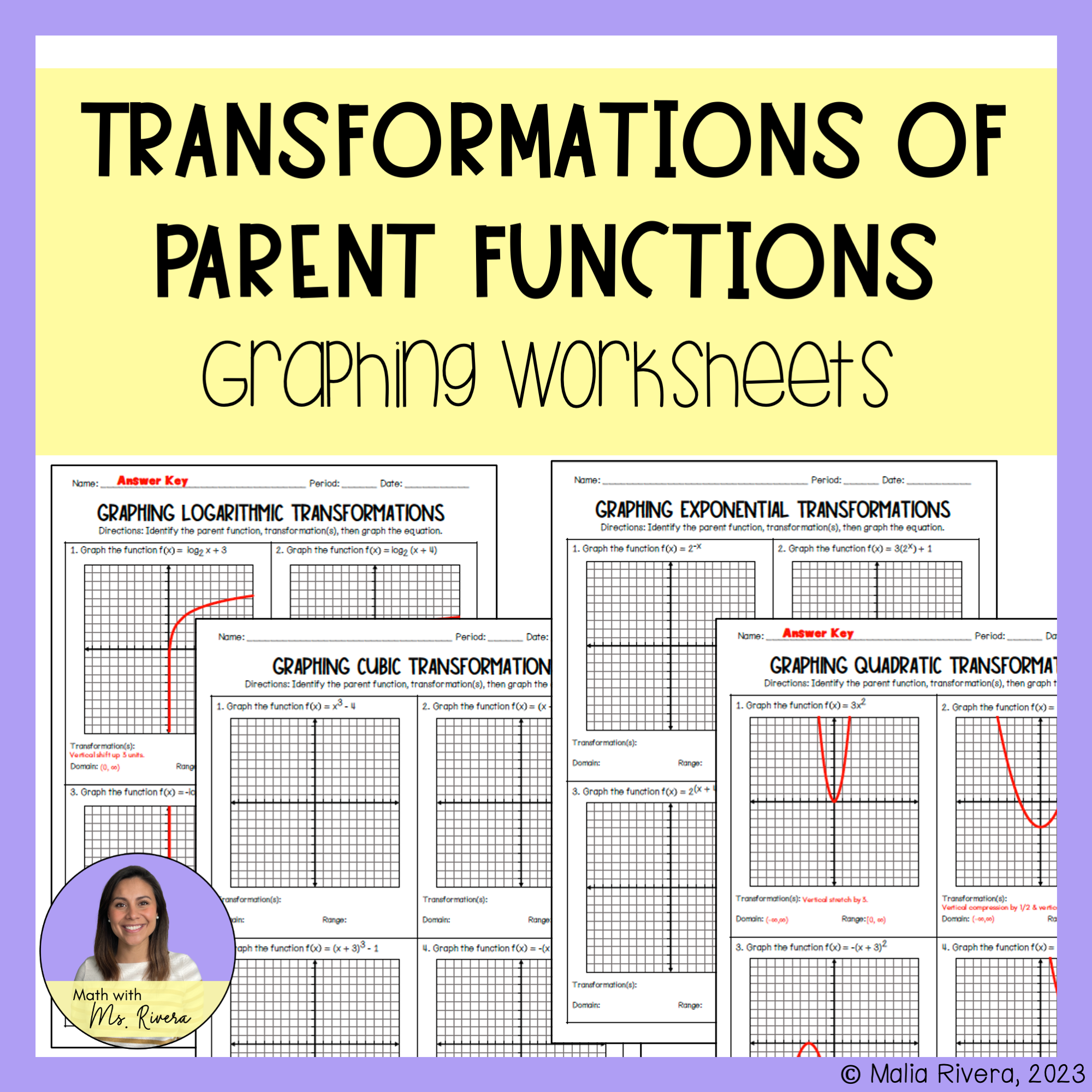 Graphing Parent Function Transformations Worksheets Made By Teachers