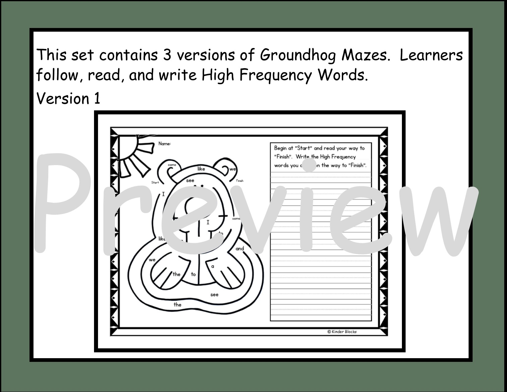 Groundhog Day Theme Kindergarten High Frequency Word Mazes