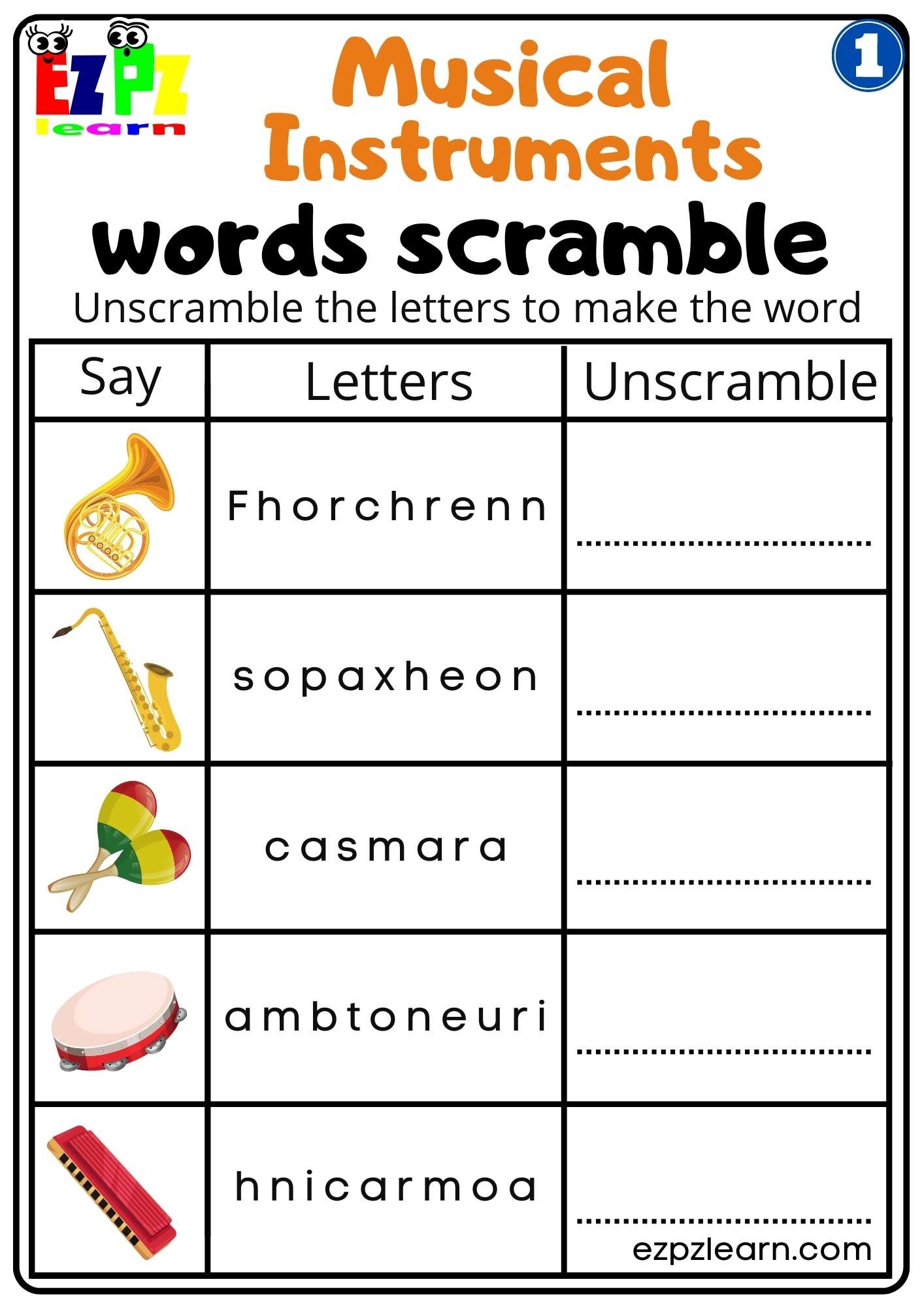 Percussion Instruments Maze Worksheets