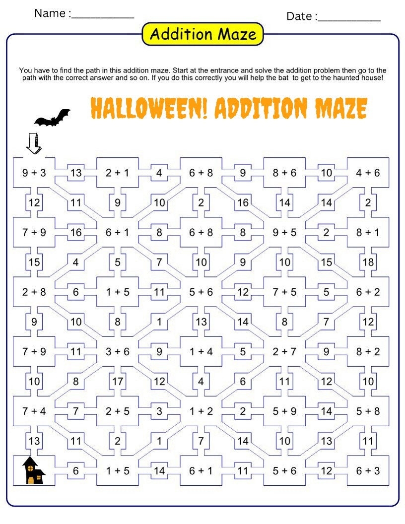 Halloween Math Addition Maze Digital Resources Upper 