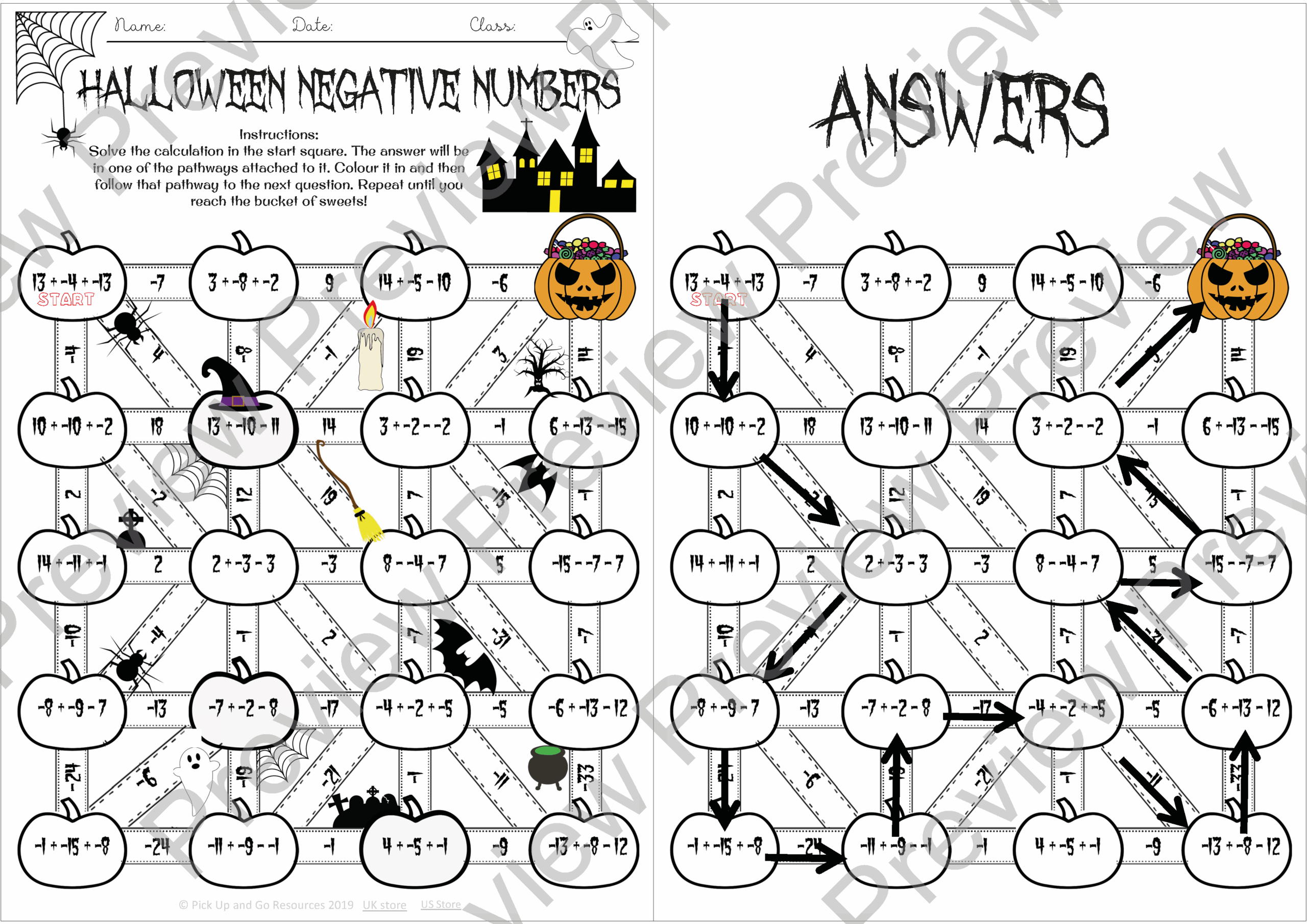 Halloween Maths Negative Numbers Maze Teaching Resources Worksheets Library