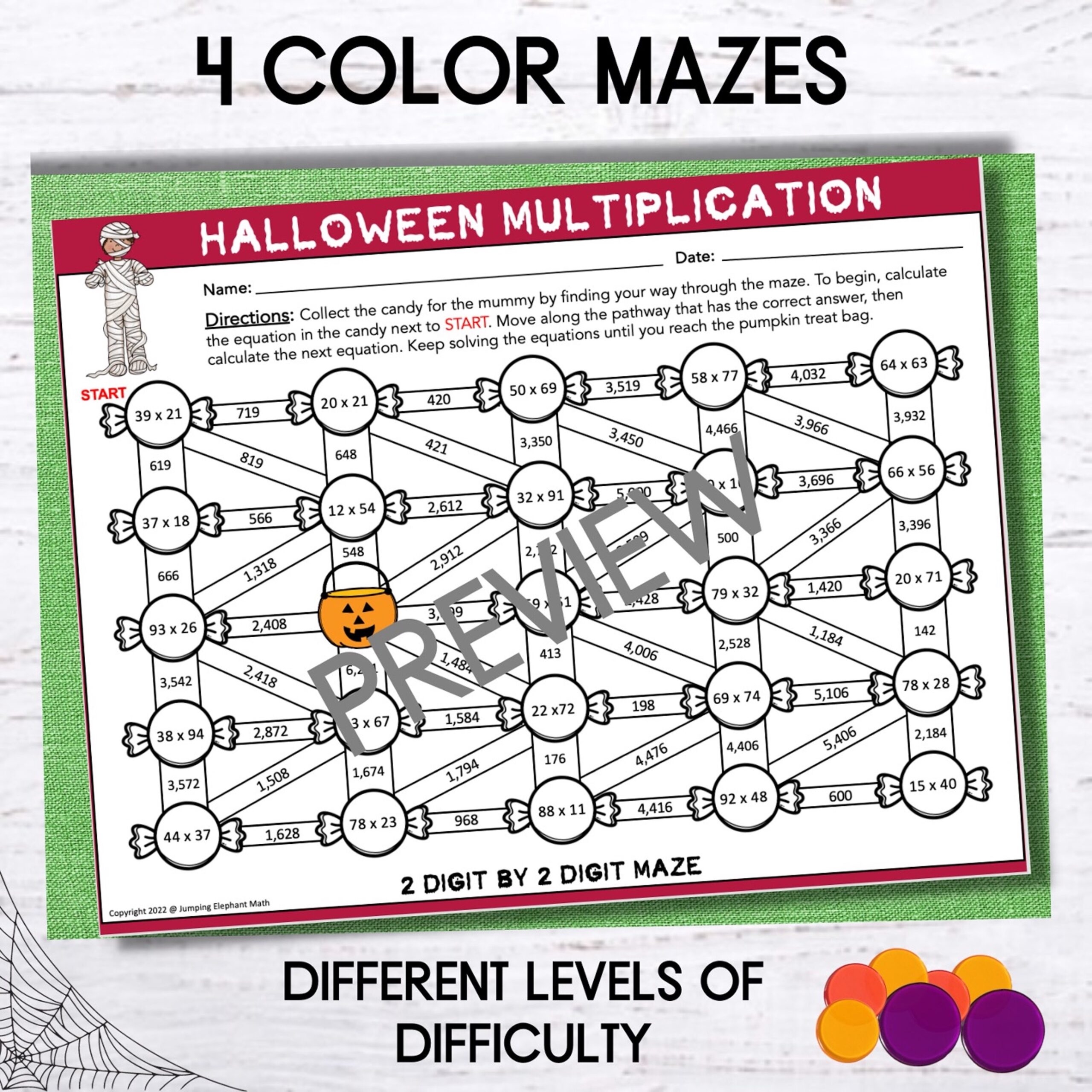 Halloween Themed Math Mazes 2 Digit By 2 Digit Multiplication Worksheets Made By Teachers