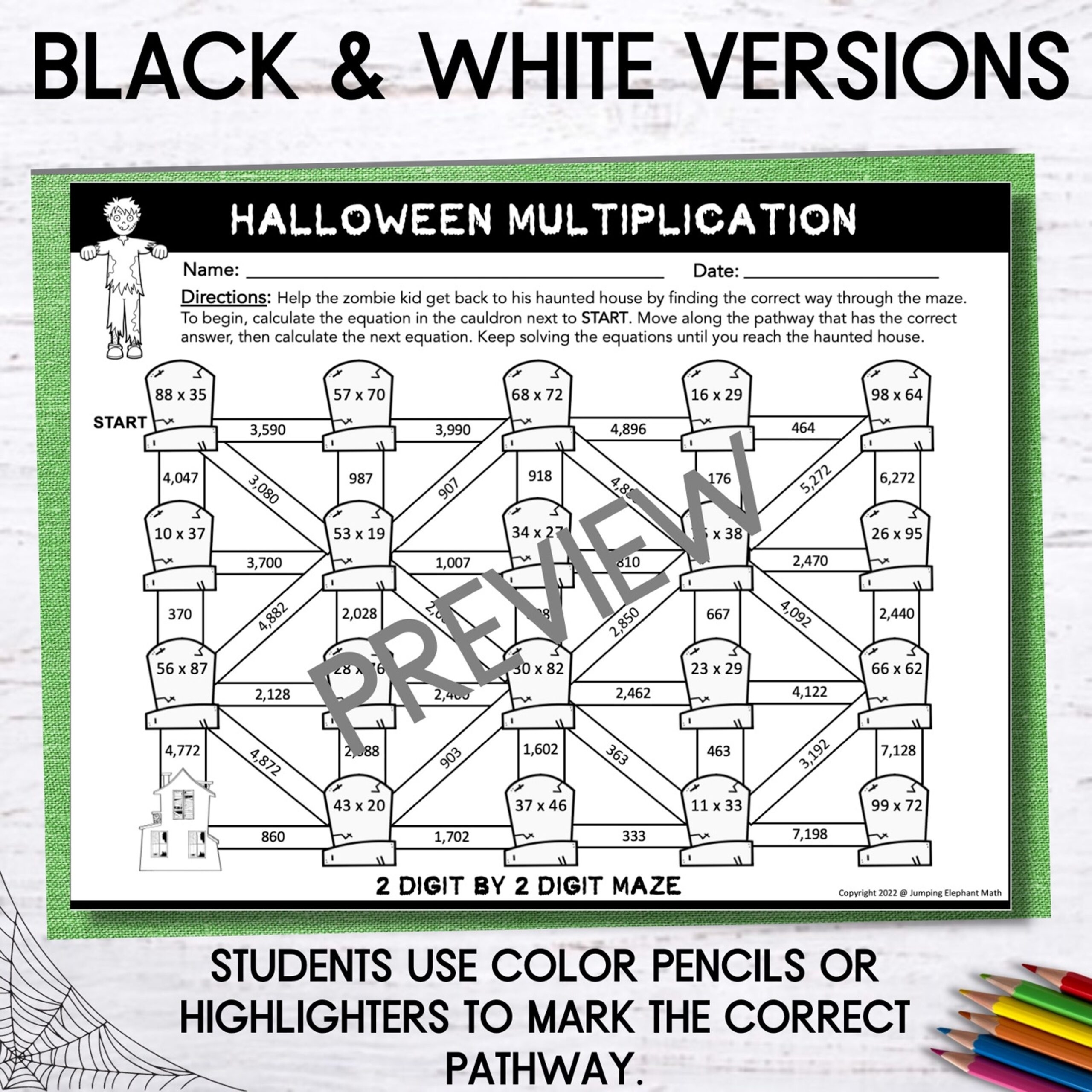 Halloween Themed Math Mazes 2 Digit By 2 Digit Multiplication Worksheets