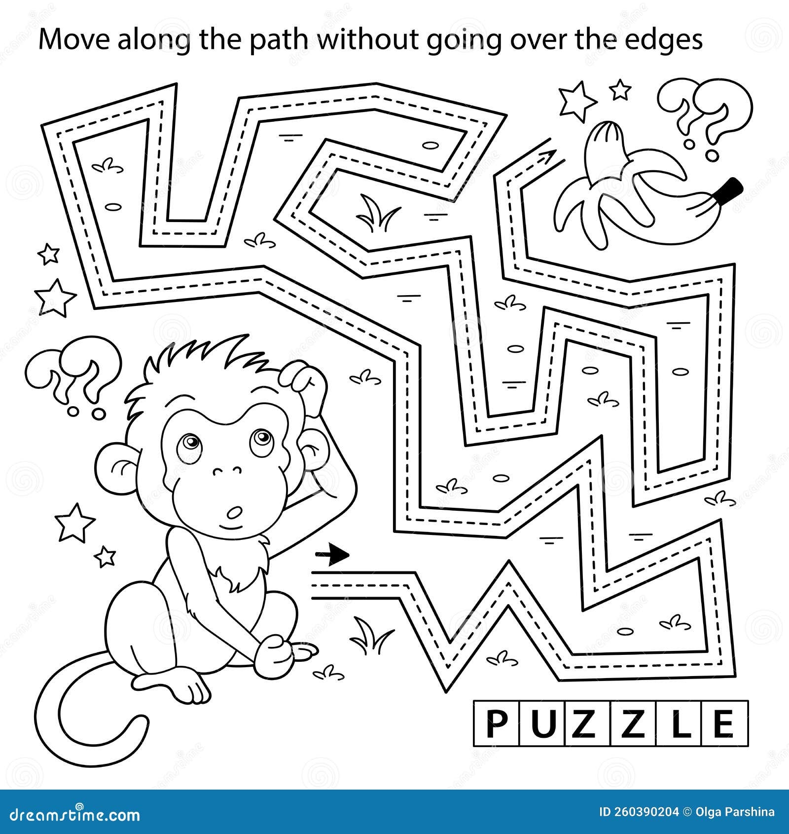 Handwriting Practice Sheet Simple Educational Game Or Maze Coloring Page Outline Of Cartoon Little Monkey With Bananas Stock Vector Illustration Of Hand Monkey 260390204