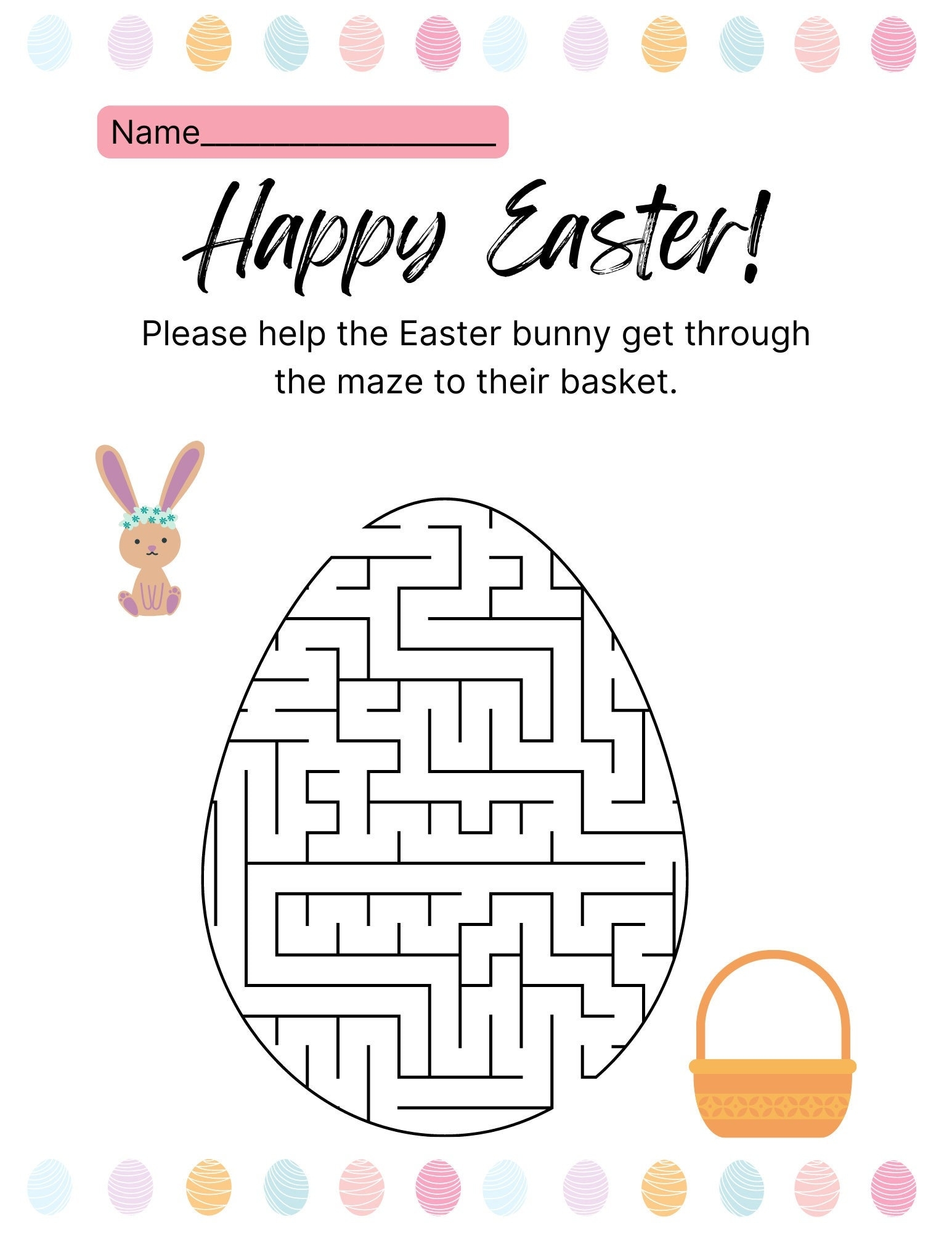 Happy Easter Bunny Maze Worksheet Etsy
