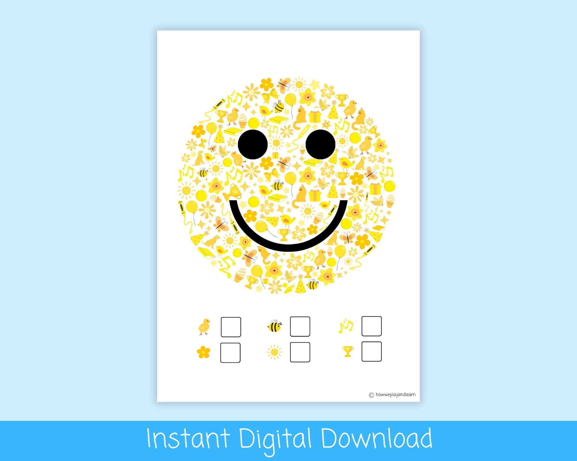 Happy I spy Activity Smiley Smiling Face Emoji Worksheet Emotions Topic Printable Etsy