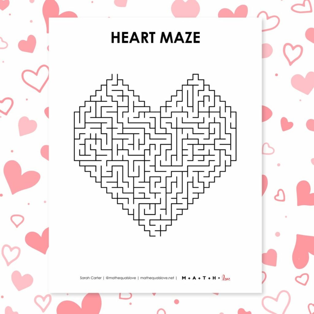 Heart Maze Printable For Valentine s Day Math U003d Love