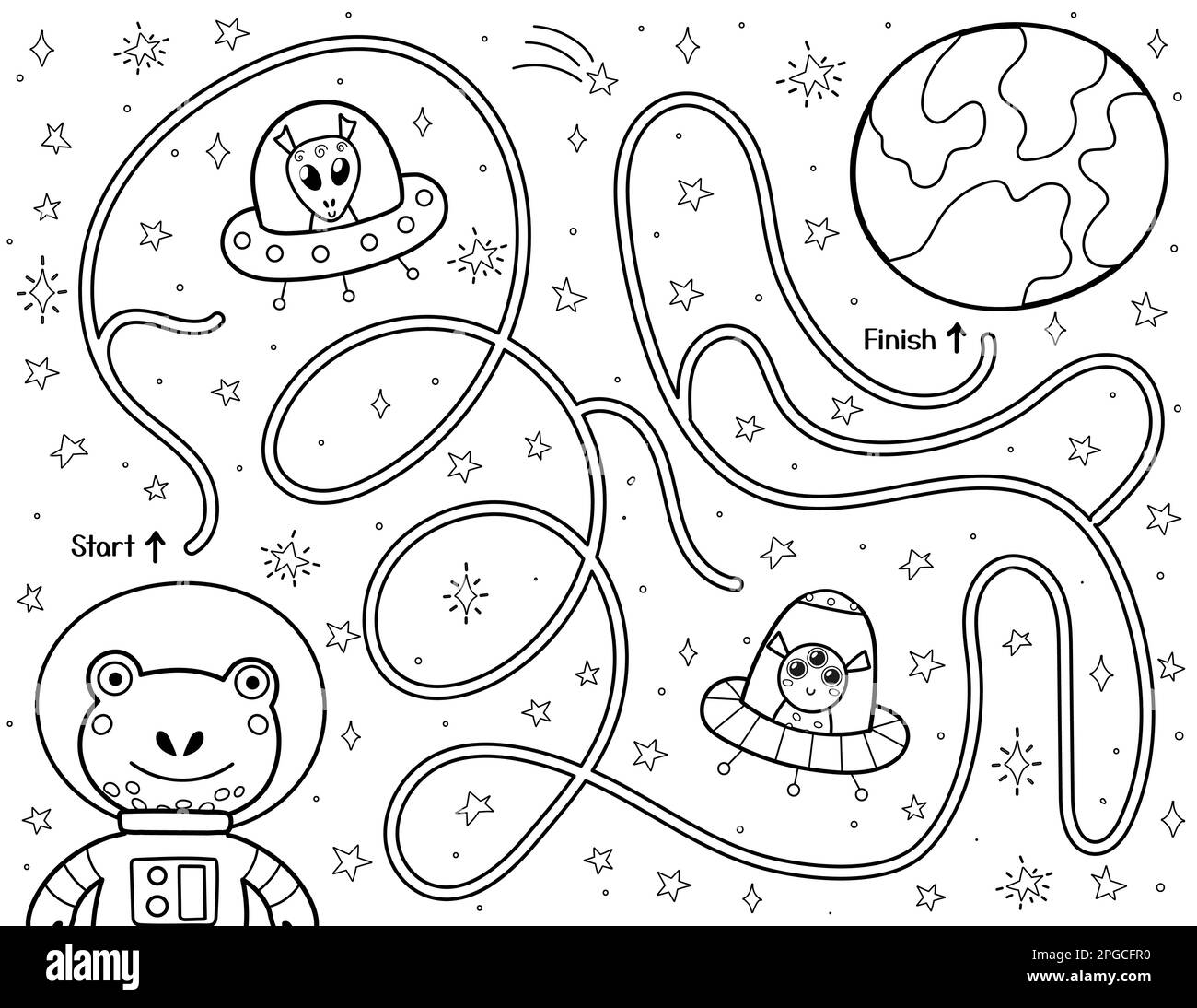 Help Cute Frog Find A Way To The Planet Earth Black And White Space Maze For Kids Stock Vector Image U0026 Art Alamy