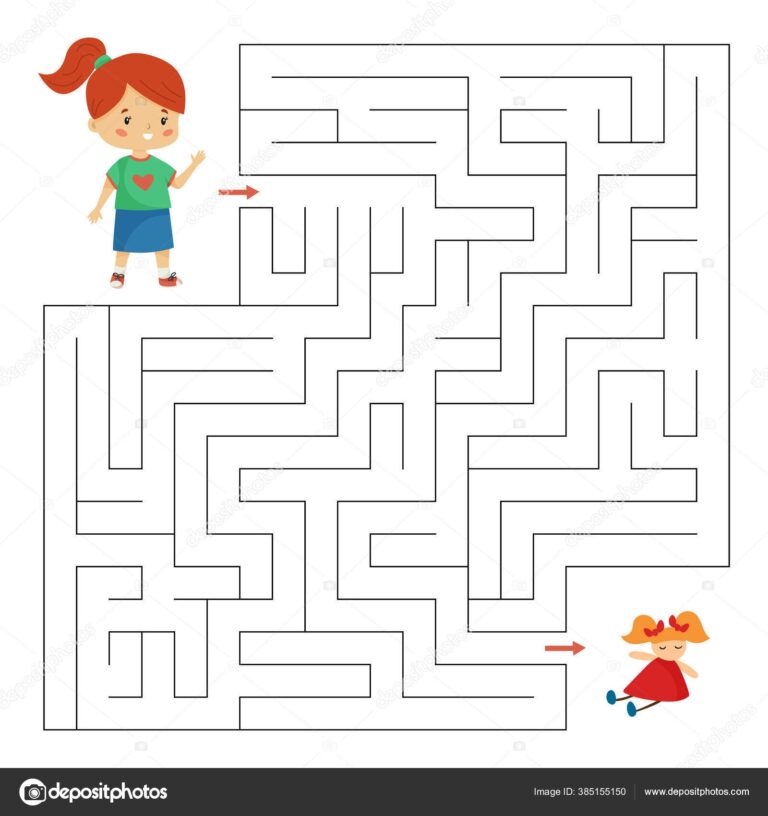 Help Girl Find Right Way Her Doll Children Toys Maze Stock Vector