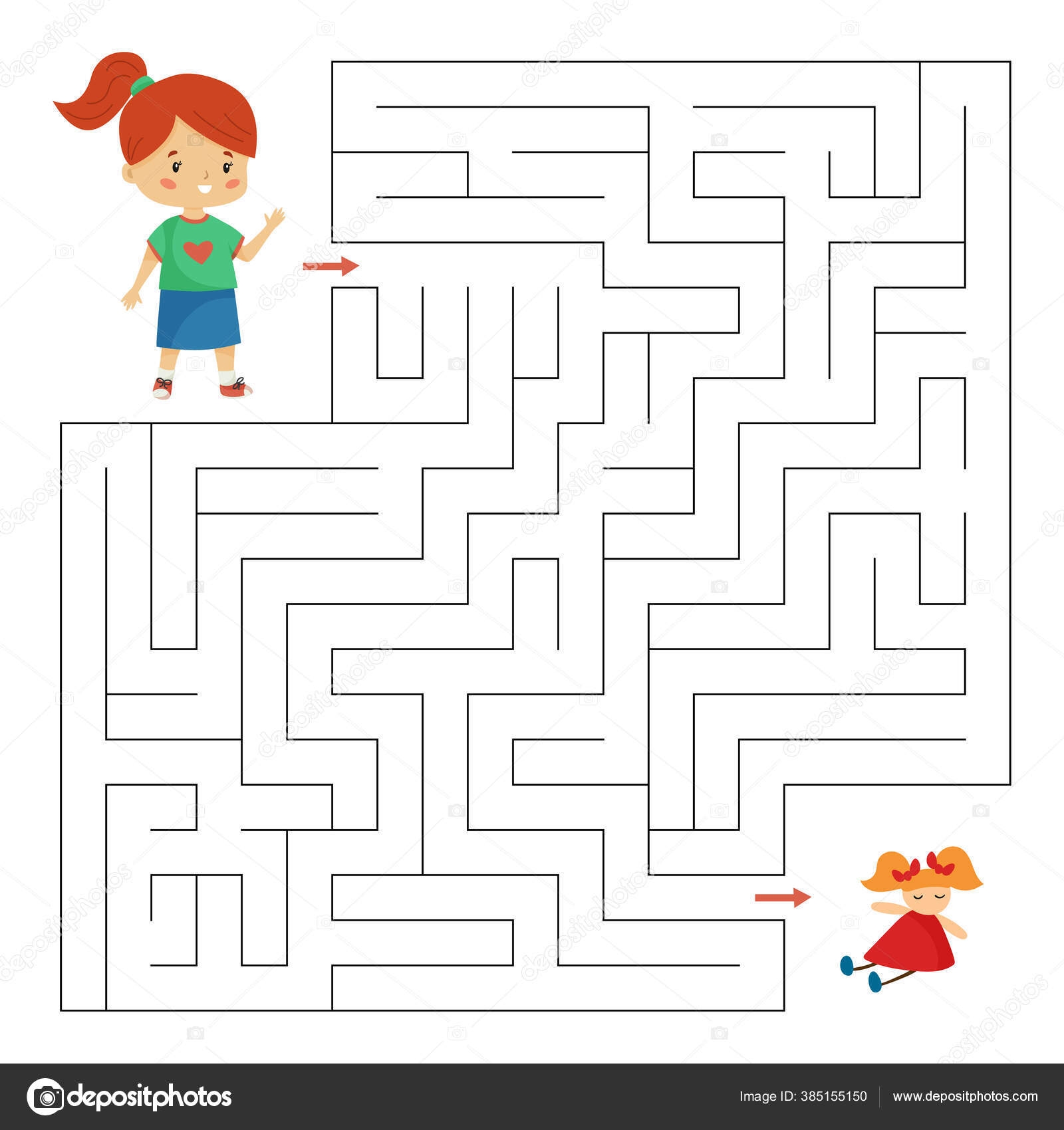 Help Girl Find Right Way Her Doll Children Toys Maze Stock Vector 