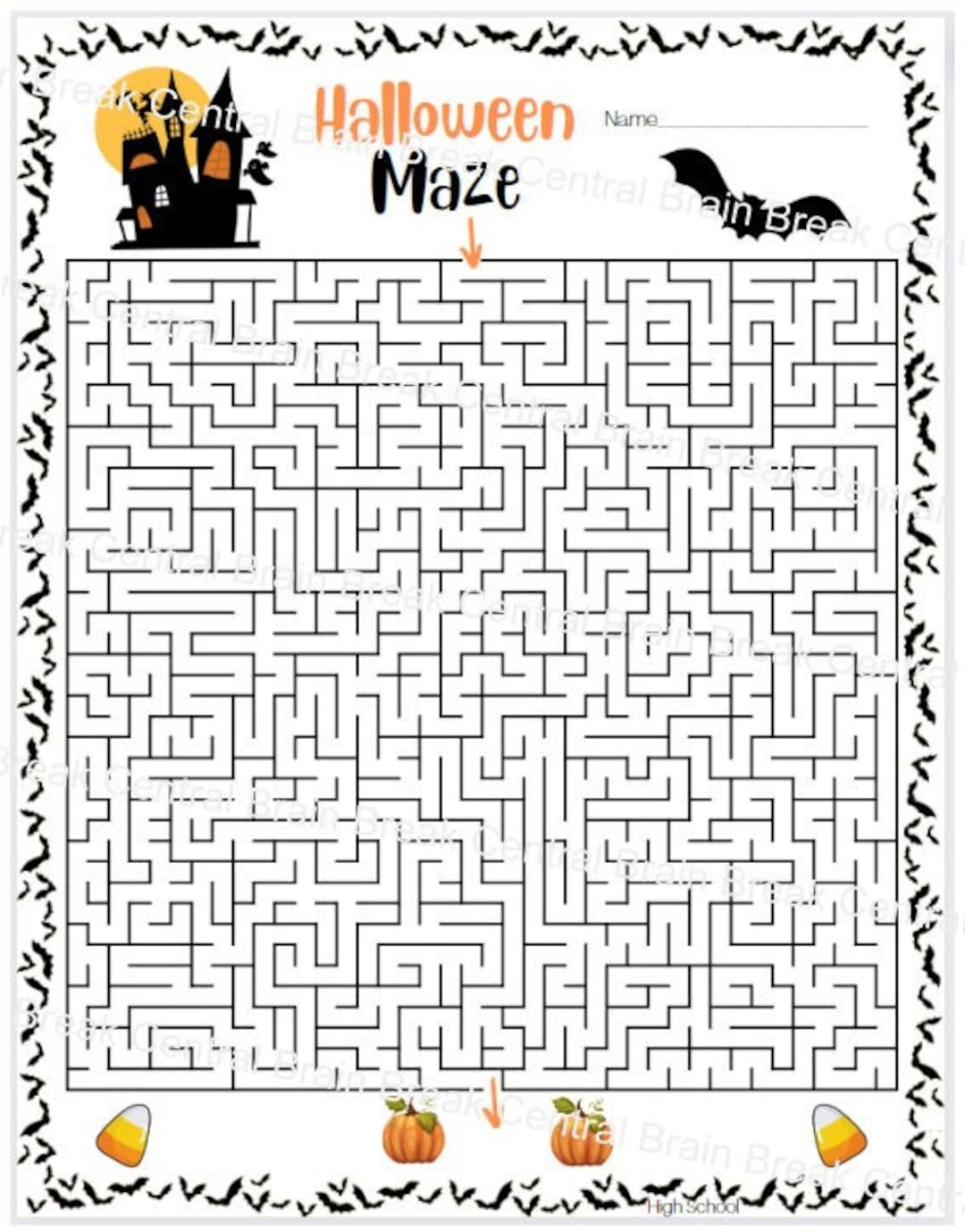 High School Halloween Maze With Answer Key Printable Etsy Australia