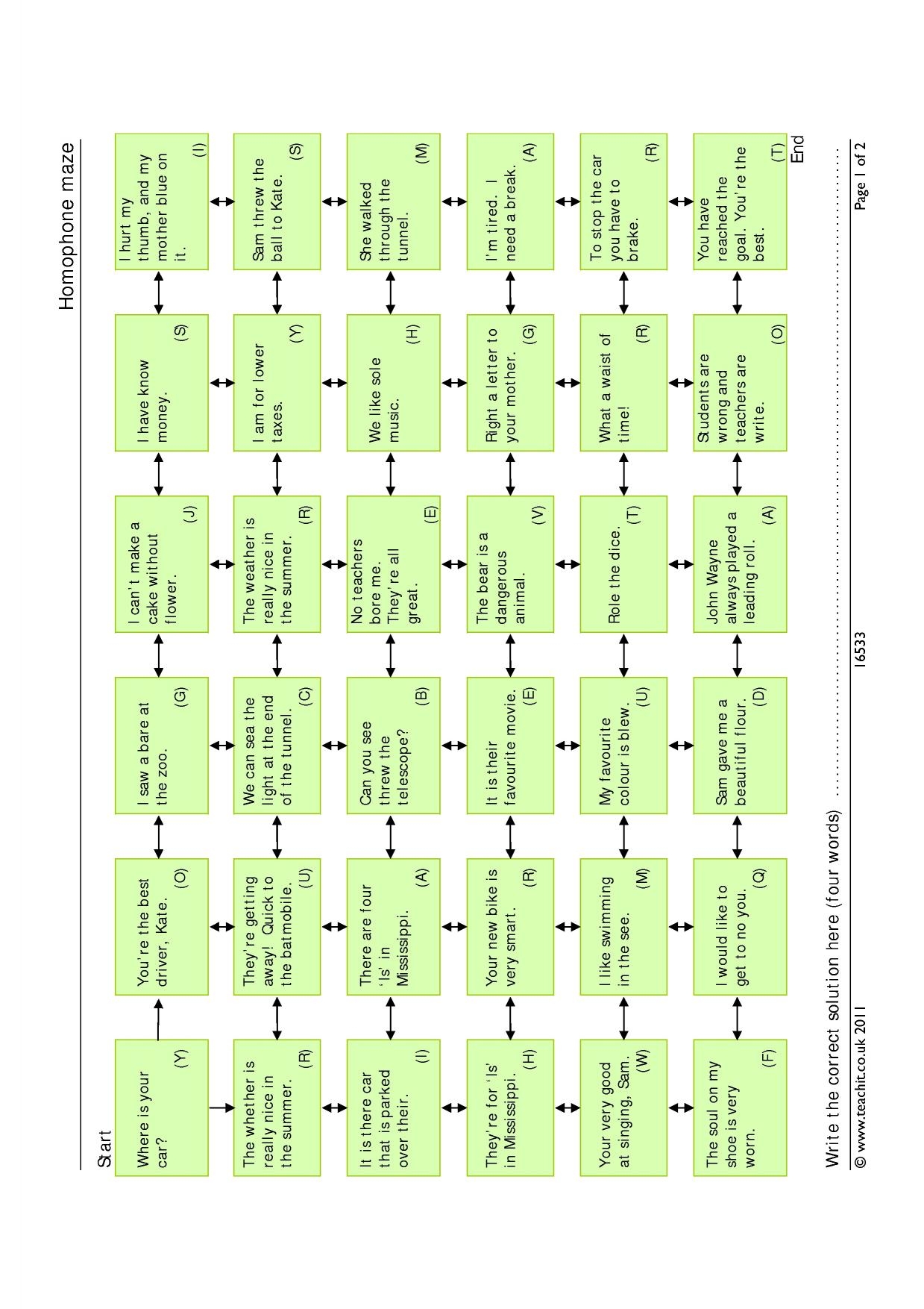 Homophone Maze KS3 English Teachit