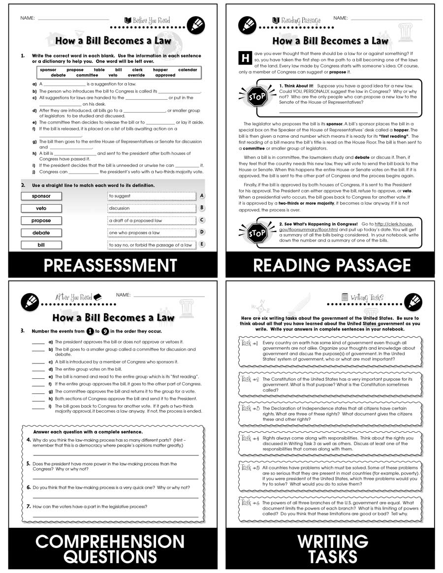 How A Bill Becomes A Law Kids Discover Online Worksheets Library