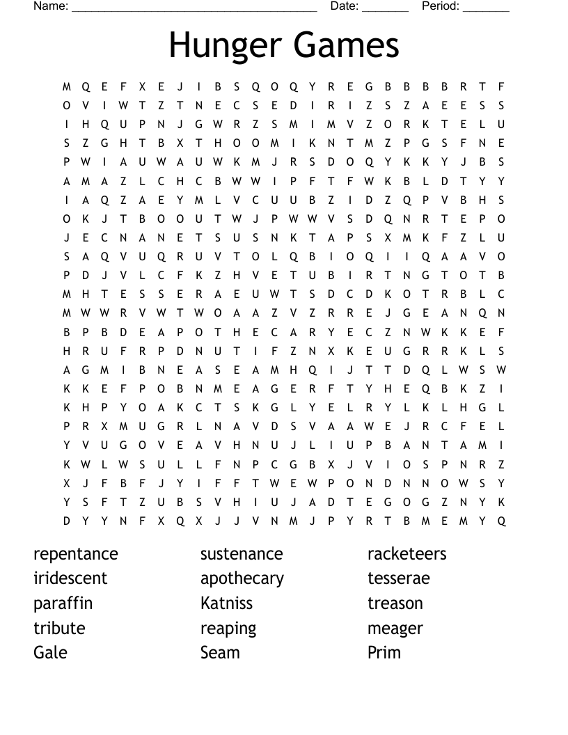Hunger Games Word Search WordMint