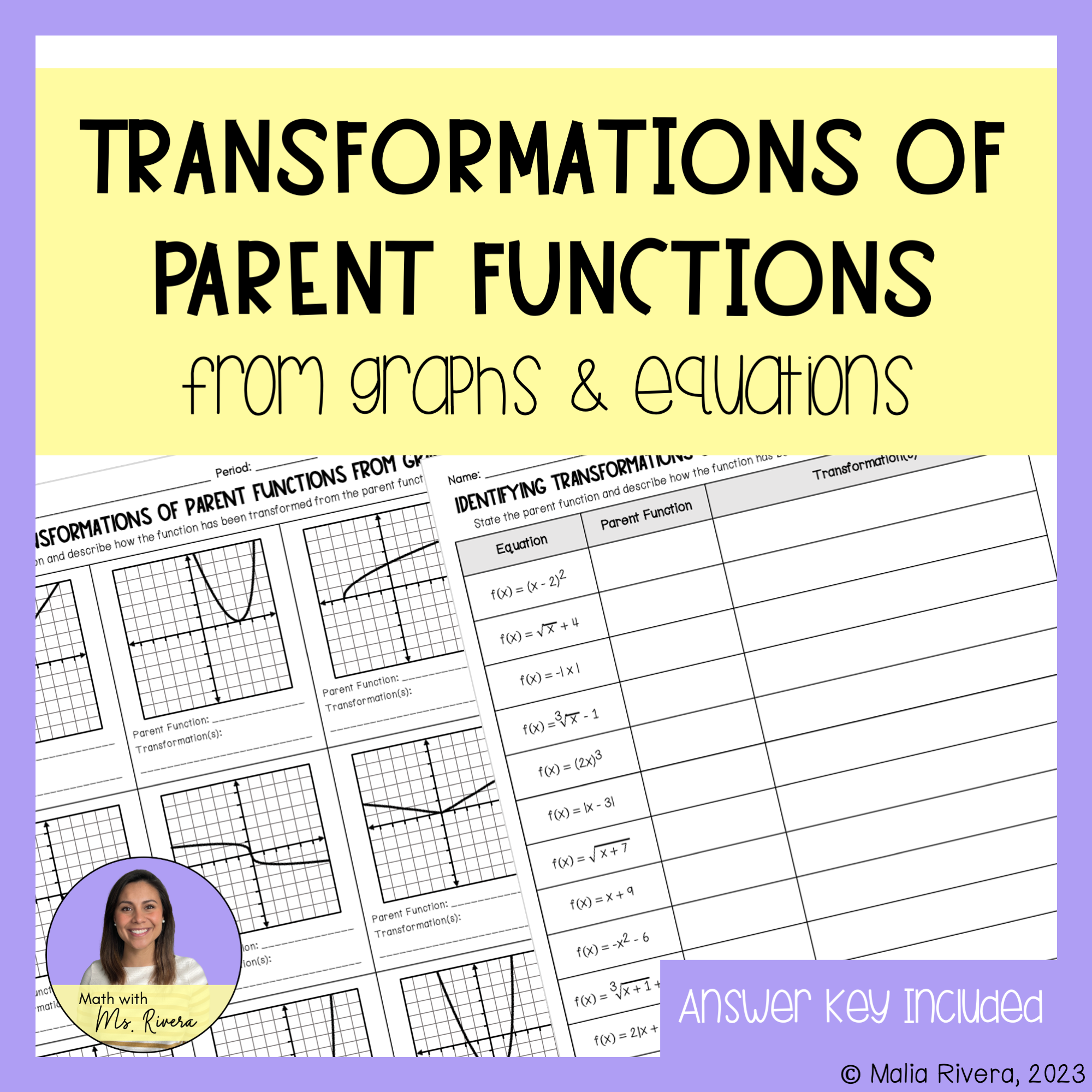 Identifying Transformations Of Parent Functions Worksheets Made 