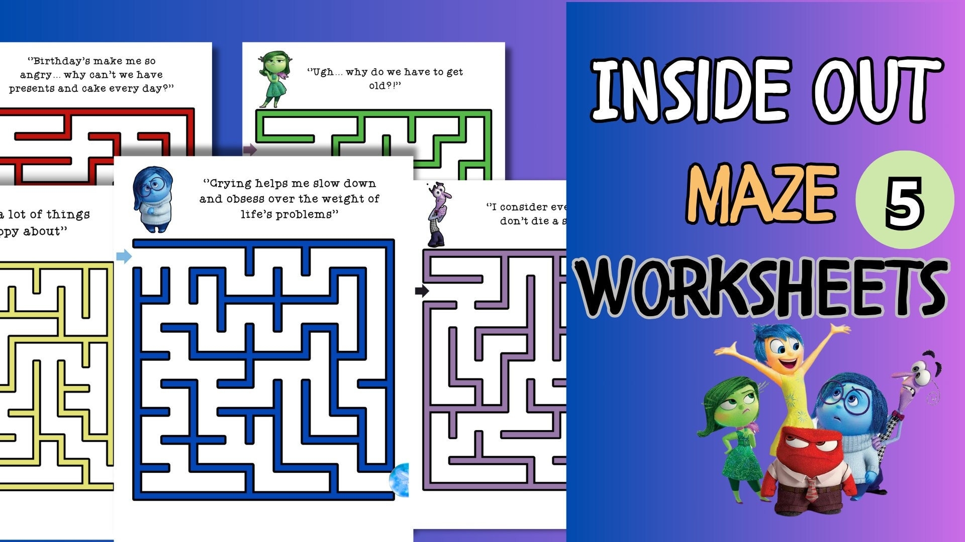 Inside Out Maze Worksheets For Kids Printable Educational Activity Fun Mazes For Children Etsy
