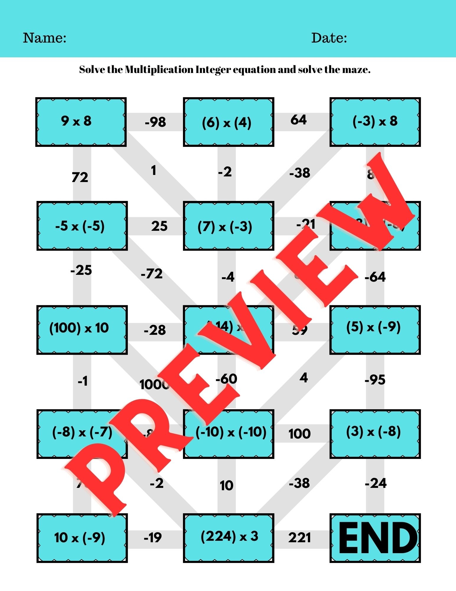 INTEGERS Maze Puzzle Middle School Math Classful