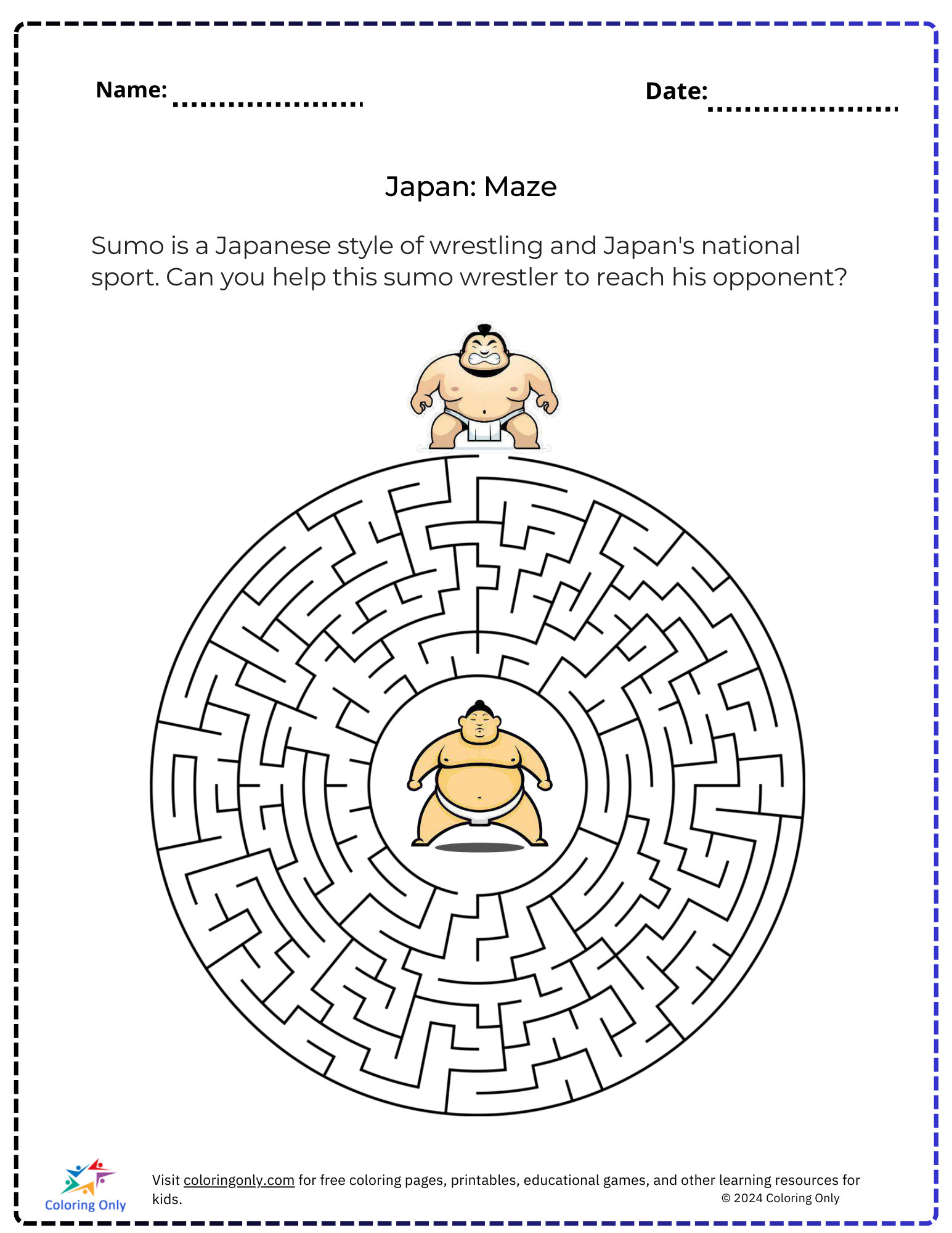 Japan Maze Free Printable Worksheet