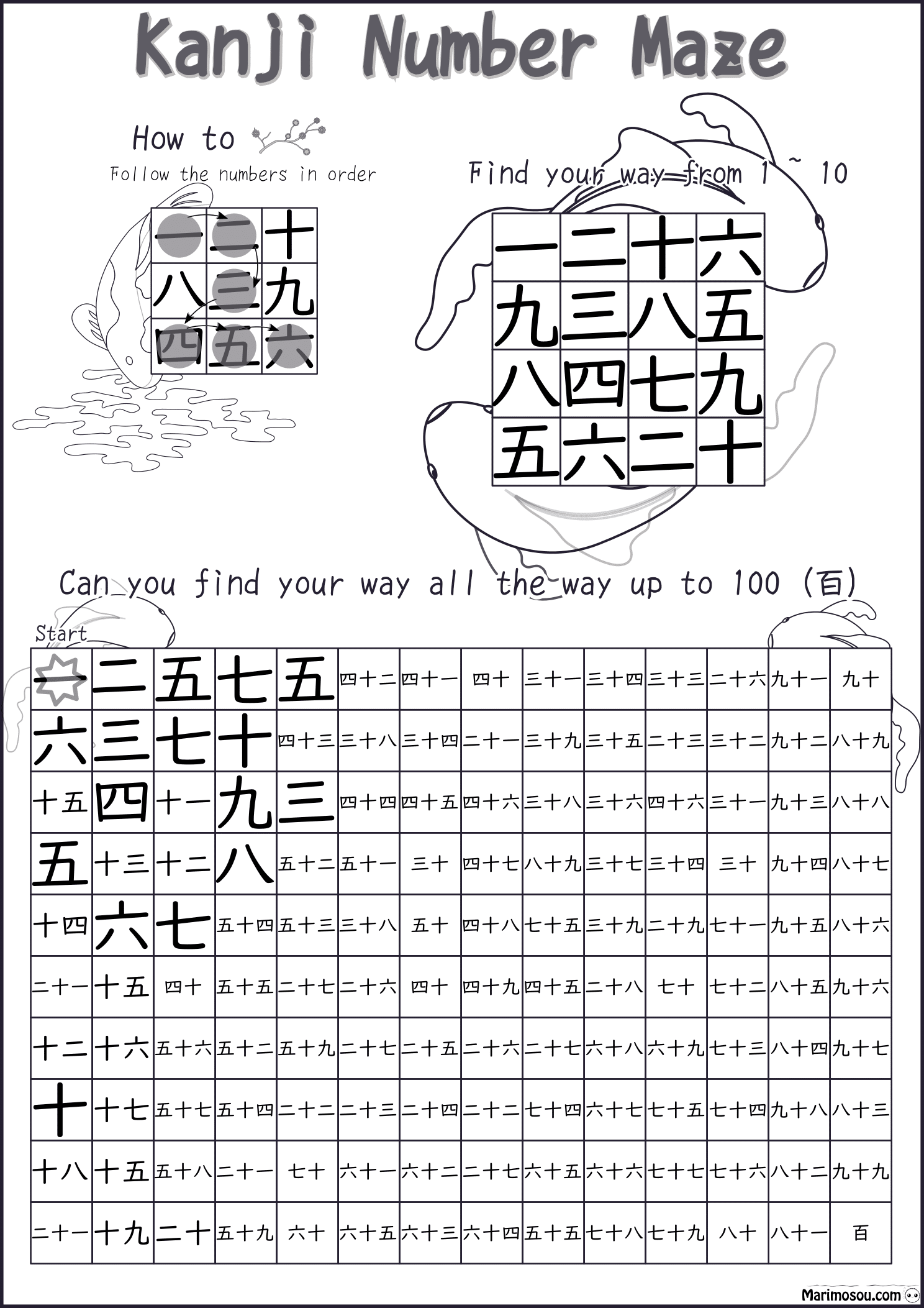 Kanji Numbers Maze Marimosou