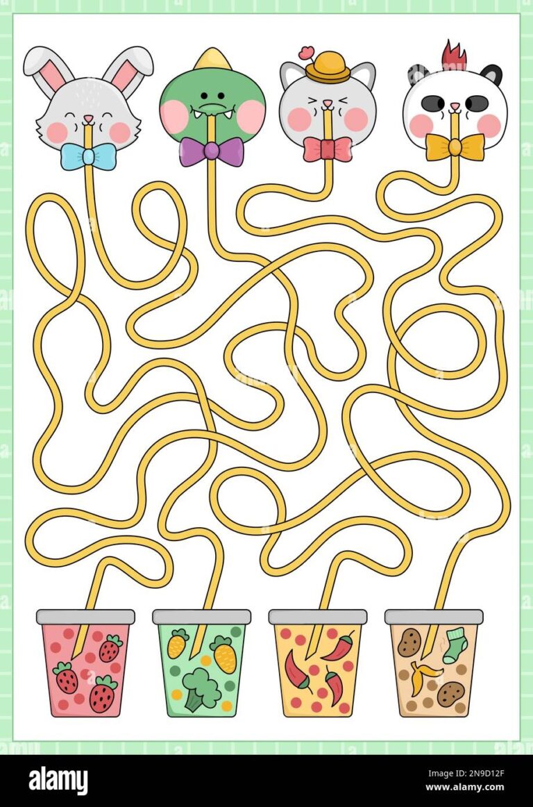 Kawaii Maze For Kids Preschool Printable Activity With Cute Animals Drinking Bubble Tea With Different Tastes Labyrinth Game Or Puzzle With Funny Ch Stock Vector Image U0026 Art Alamy