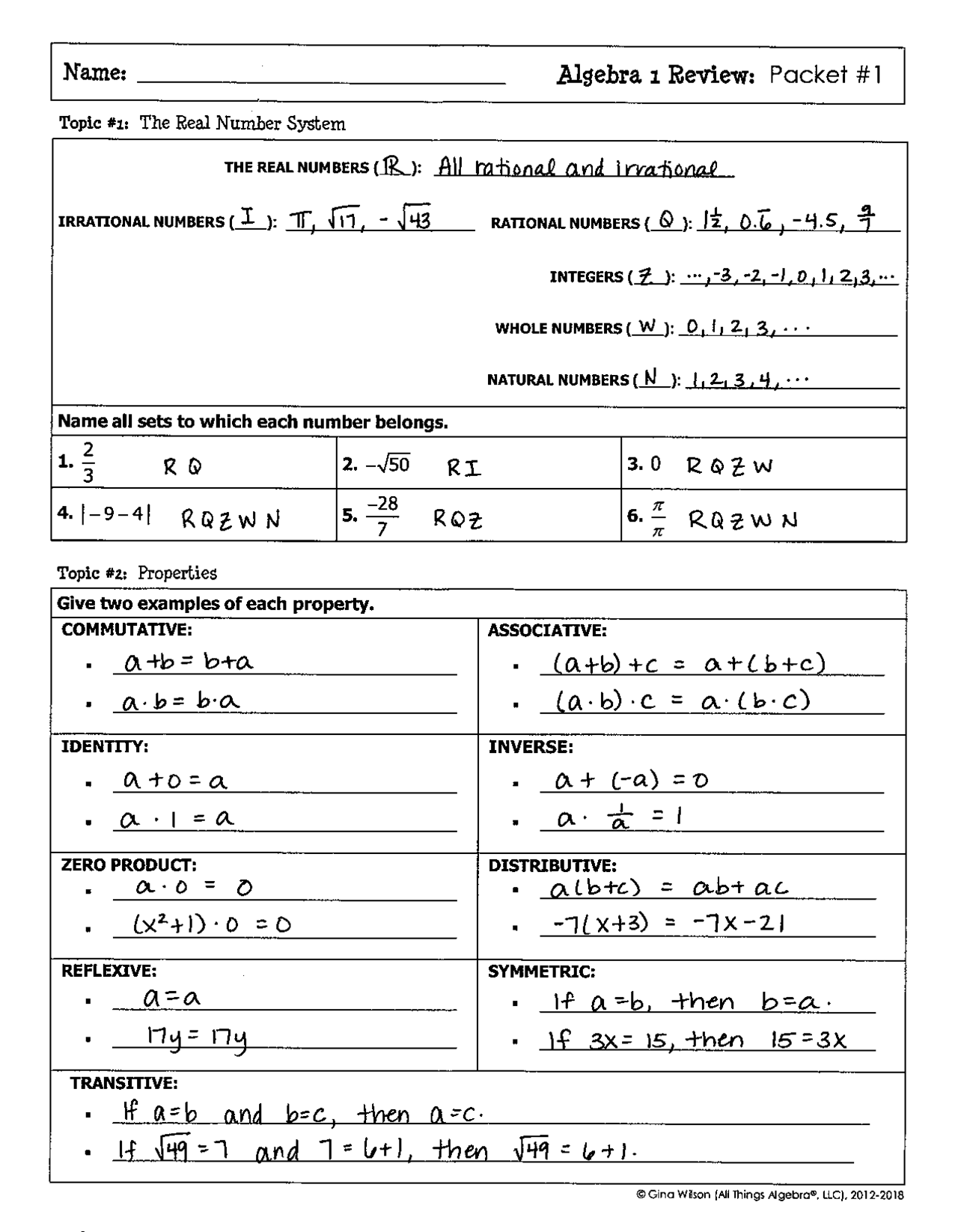 Key Algebra 1 Review Packets Slides Algebra Docsity