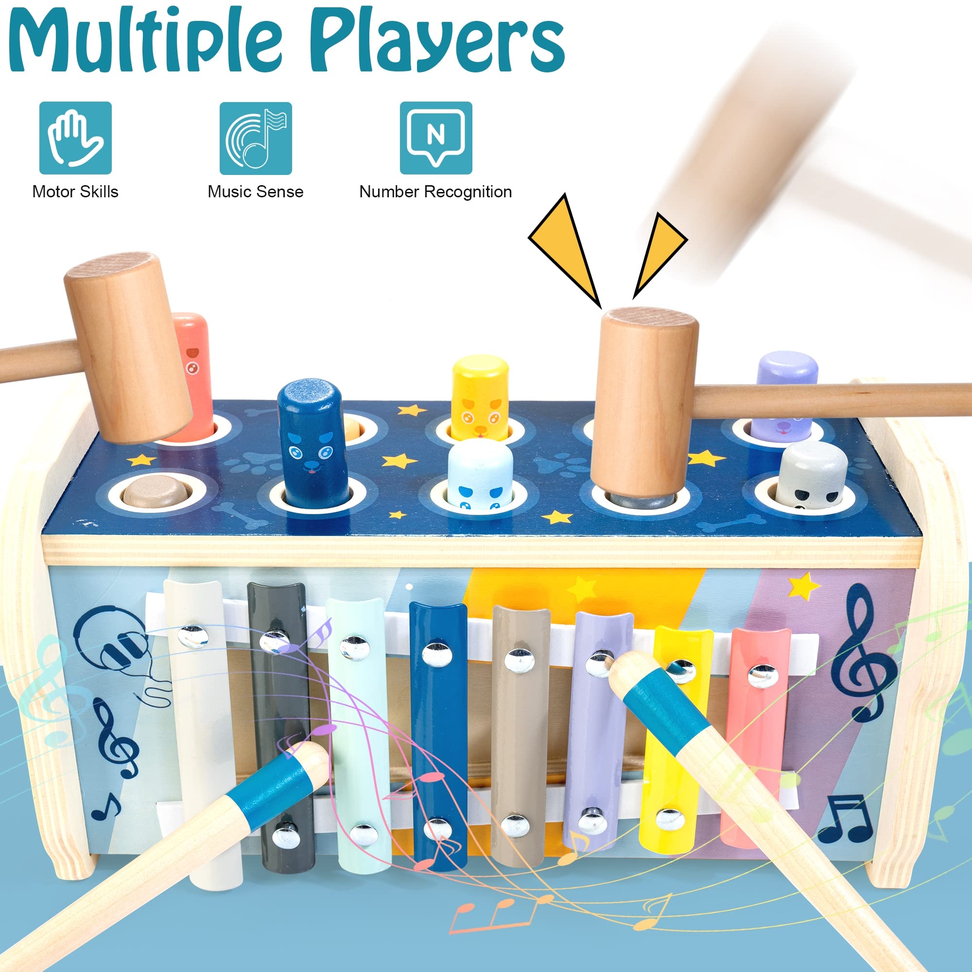 KIDWILL Wooden Hammering Pounding Toy Educational Pegs Pound Maze Puzzle Number Sorter Musical Toy With Xylophone Hammers Mallets Toys For 3 4 5 Year Old Boys And Girls Amazon co uk Toys U0026 Games