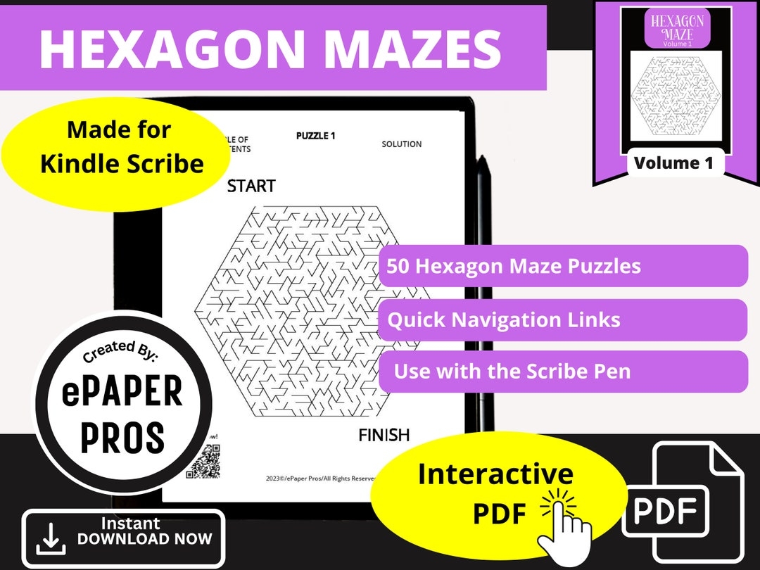 Kindle Scribe 50 Hexagon Maze Puzzles PDF Template Instant Download And Interactive Kindle Scribe Games Etsy