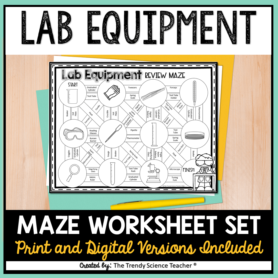 Lab Equipment Maze Worksheet Set Physical U0026 Life Sciences The Trendy Science Teacher