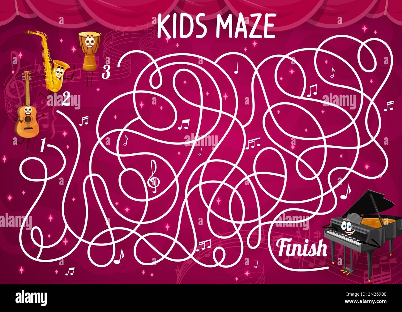 Labyrinth Maze Game Cartoon Musical Instrument Characters Search Path Child Playing Activity Worksheet Kid Labyrinth Find Way Vector Quiz With Drum Saxophone Guitar And Piano Cute Personages Stock Vector Image U0026 Art 