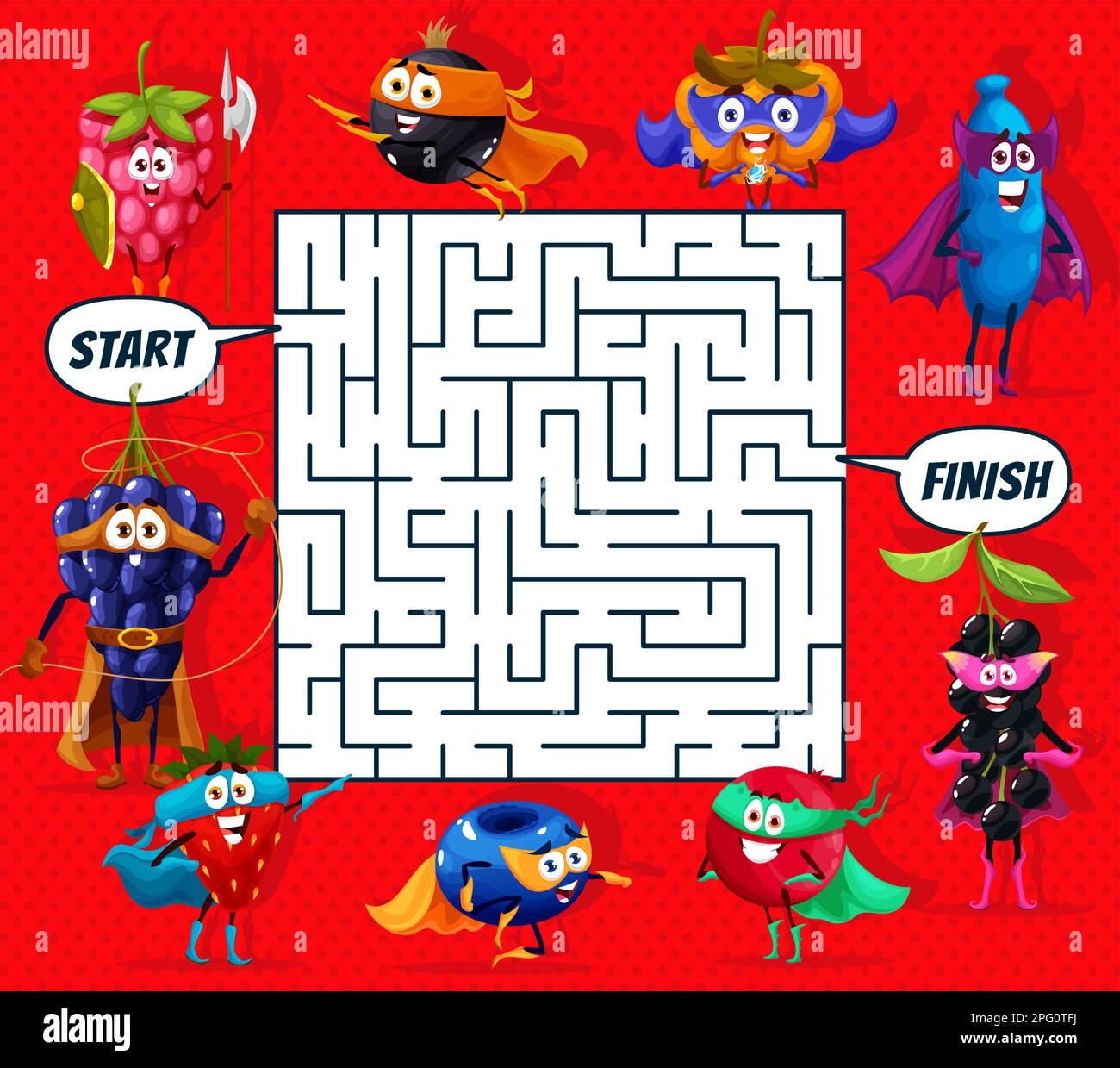Labyrinth Maze Game Cartoon Superhero Berry Characters Kids Vector Worksheet Quiz With Raspberry Black Currant Cloudberry And Honeyberry Birds Che Stock Vector Image U0026 Art Alamy