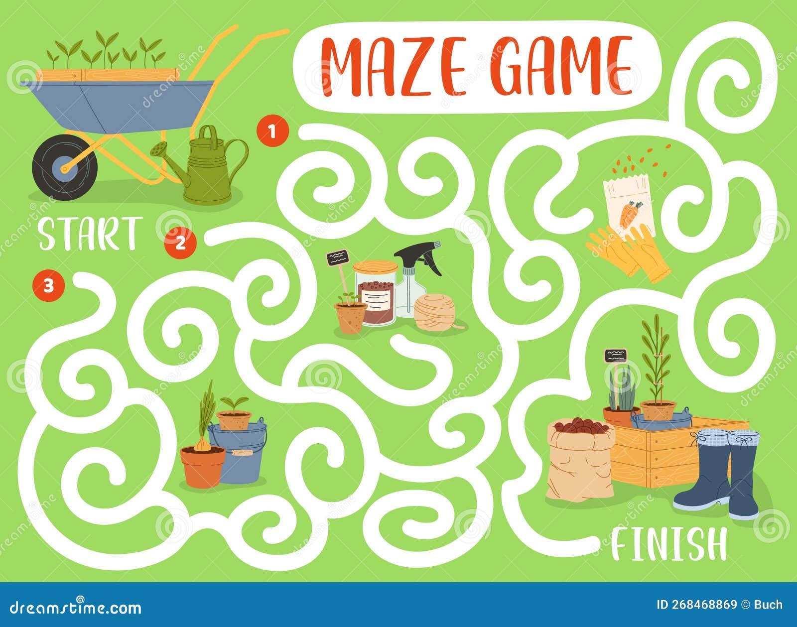 Labyrinth Maze Game Farm And Gardening Tools Stock Vector Illustration Of Plant Labyrinth 268468869