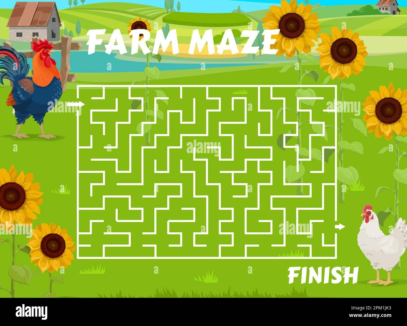 Labyrinth Maze Game Help The Rooster Find The Hen On Farm Kids Maze Puzzle Children Labyrinth Vector Worksheet Or Quiz With Rooster And Hen Farm Po Stock Vector Image U0026 Art 