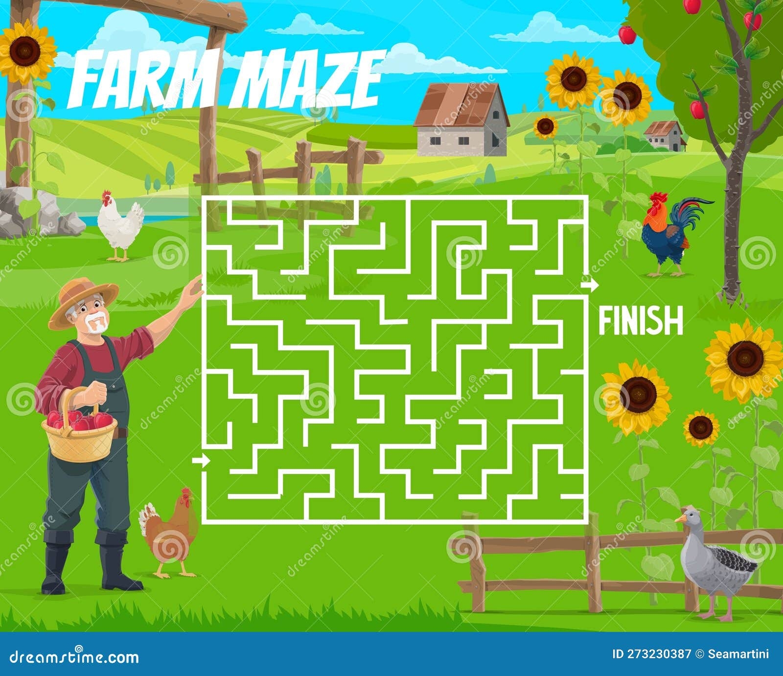 Labyrinth Maze Help The Old Farmer Find A Rooster Stock Vector Illustration Of Children Board 273230387