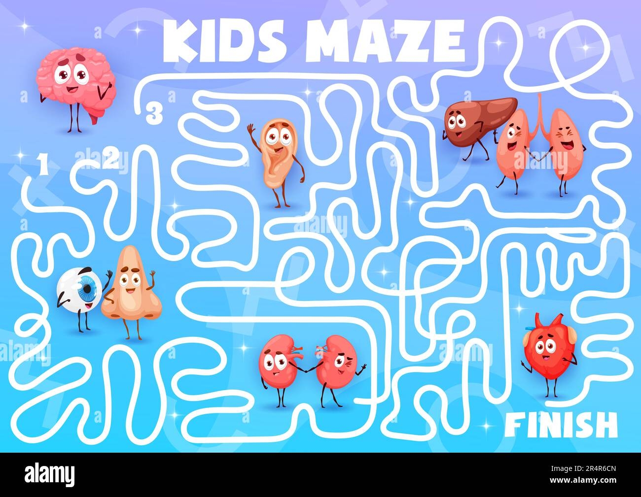 Labyrinth Maze With Cartoon Human Organ Characters Kids Vector 