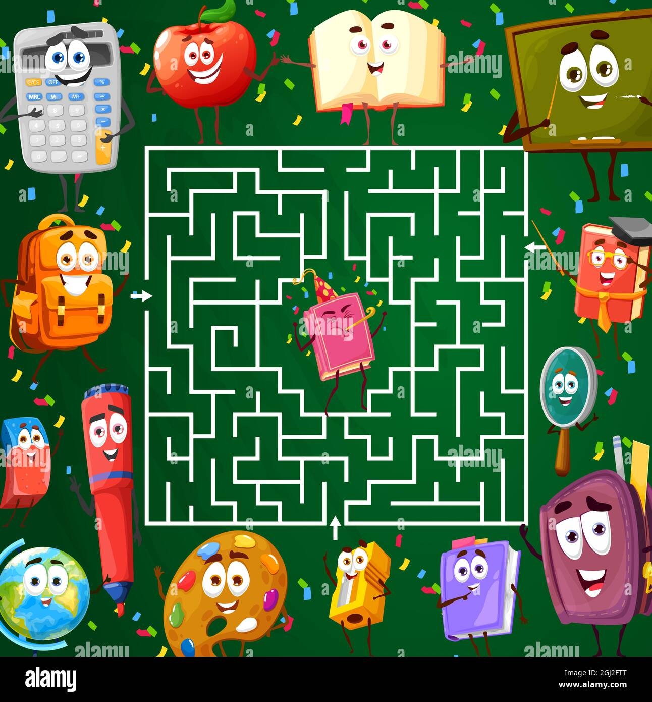 Labyrinth Maze With School Characters Kids Riddle Worksheet Game Vector Find Way Out Tabletop Labyrinth Or Escape Board Game With School Books Sch Stock Vector Image U0026 Art Alamy