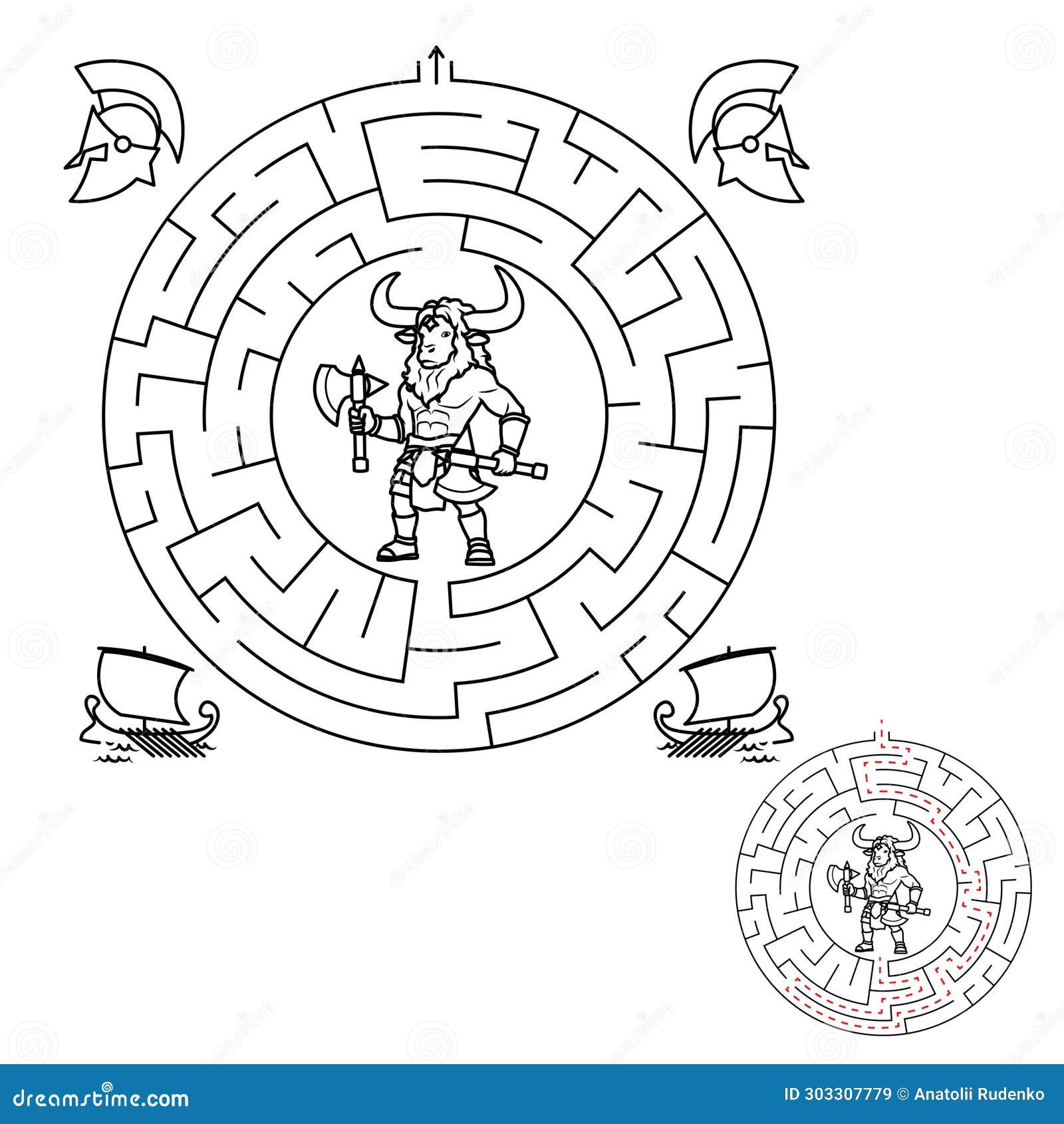 Labyrinth You Need To Find The Minotaur S Way Out Of The Maze Stock Vector Illustration Of Line Long 303307779