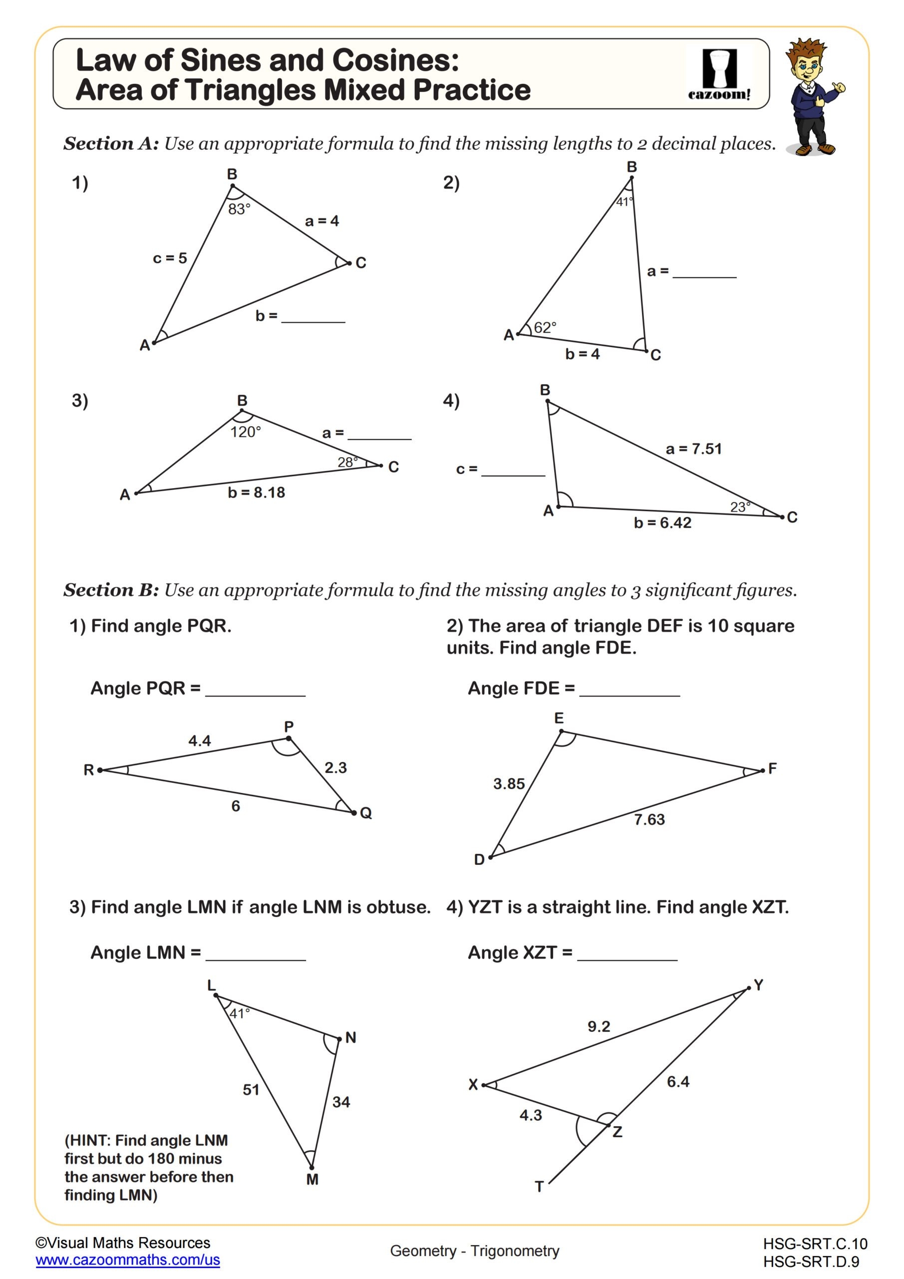 Law Of Sine And Cosine Maze Worksheet